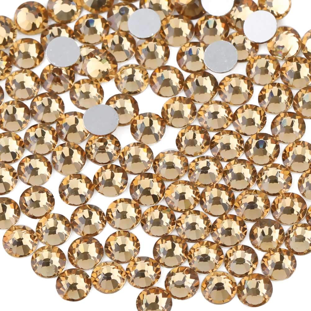 Beadsland 1440 Pieces Flat Back Crystal Rhinestones Round Gems,1.3mm-6.5mm, Lt Colorado Topaz,SS20,4.6-4.8mm