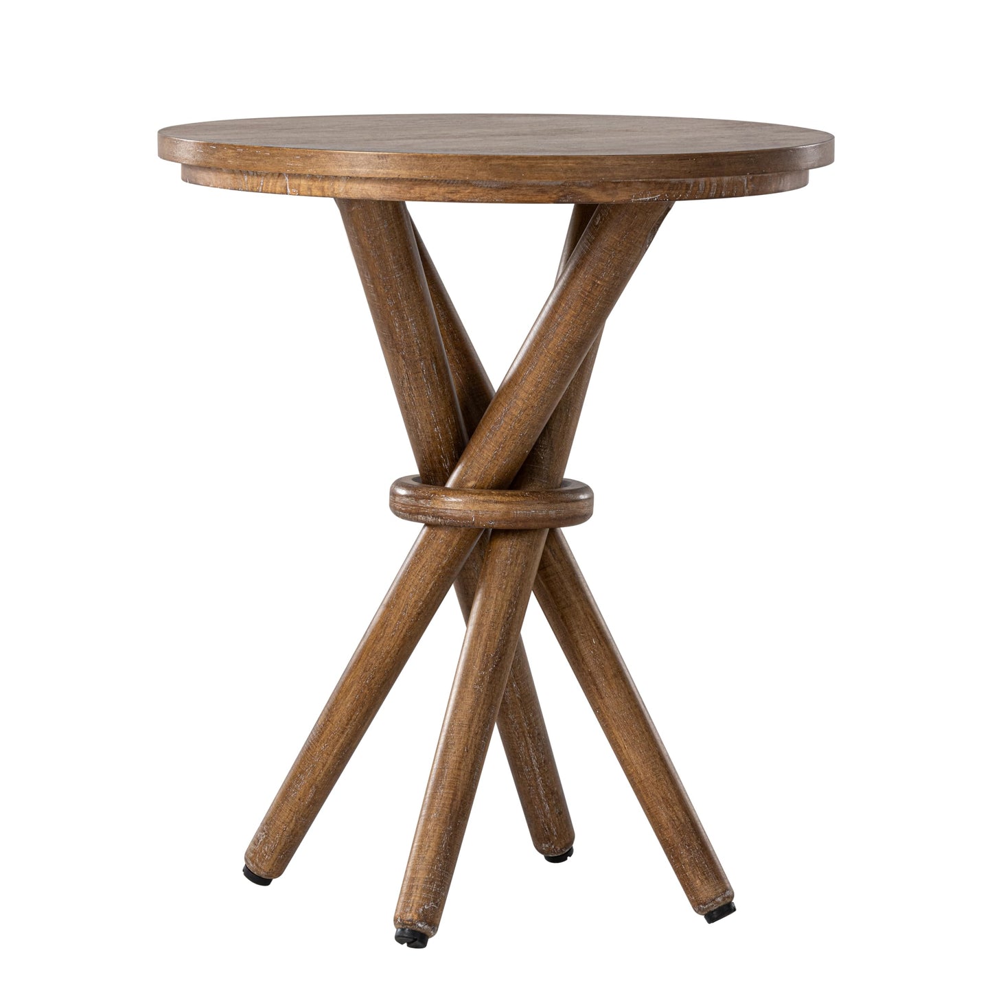 COZAYH Round Wood End Table Farmhouse Wooden Side Table Rustic Plant Stand with Bundled Legs for Living Room, Office, Walnut