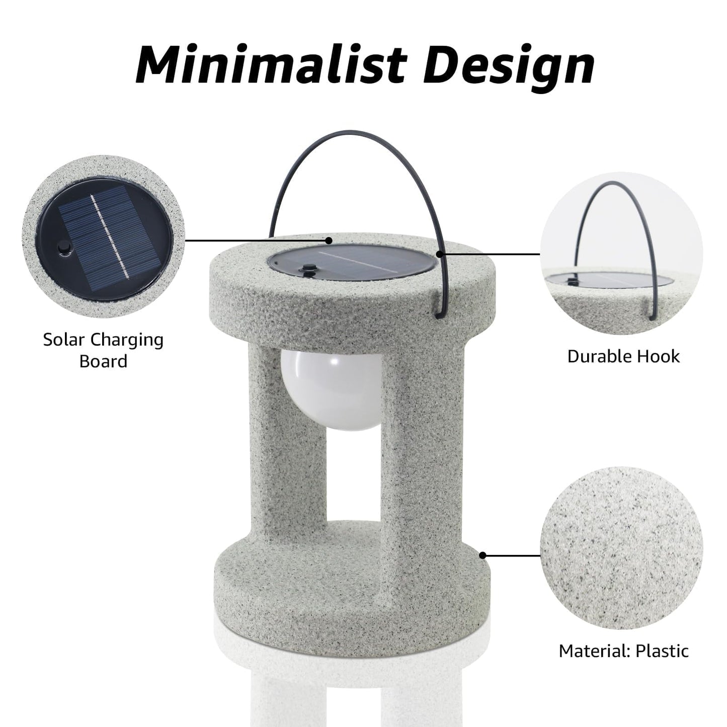uuffoo Solar Outdoor Lantern, Portable Rechargeable Solar Lamp, IP44 Water-Resistant, Cordless Lights Decorative for Patio, Garden, Living Room