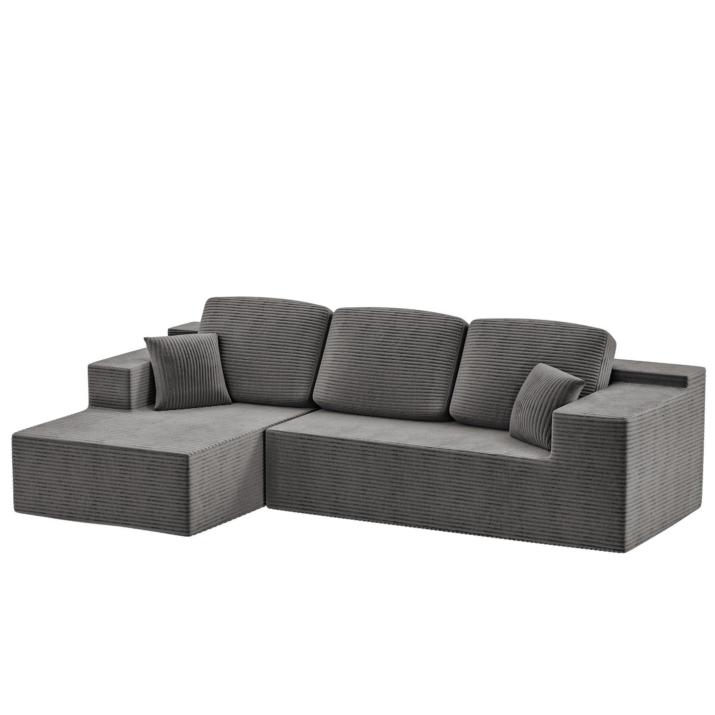 Homall 108" Modular Sectional Sofa, Boneless Couch with L-Shape Chaise, Cloud Couch with Deep Seat Upholstered, No Assembly Required for Living Room, Bedroom (Corduroy, Grey)