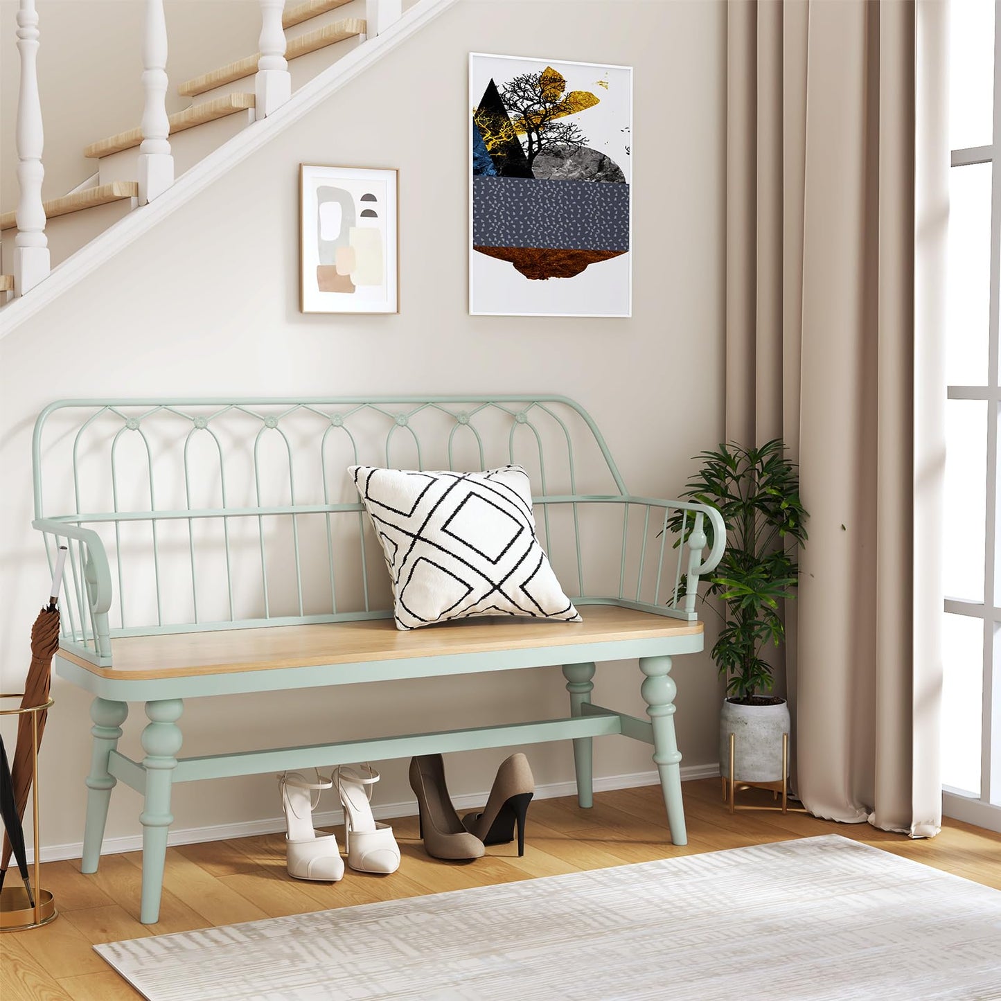 DIBRATY Entryway Bench,Spindle Back Wooden Dinning Bench, Farmhouse Foyer Bench for Entryway, Living Room, Dinning Room, Mudroom