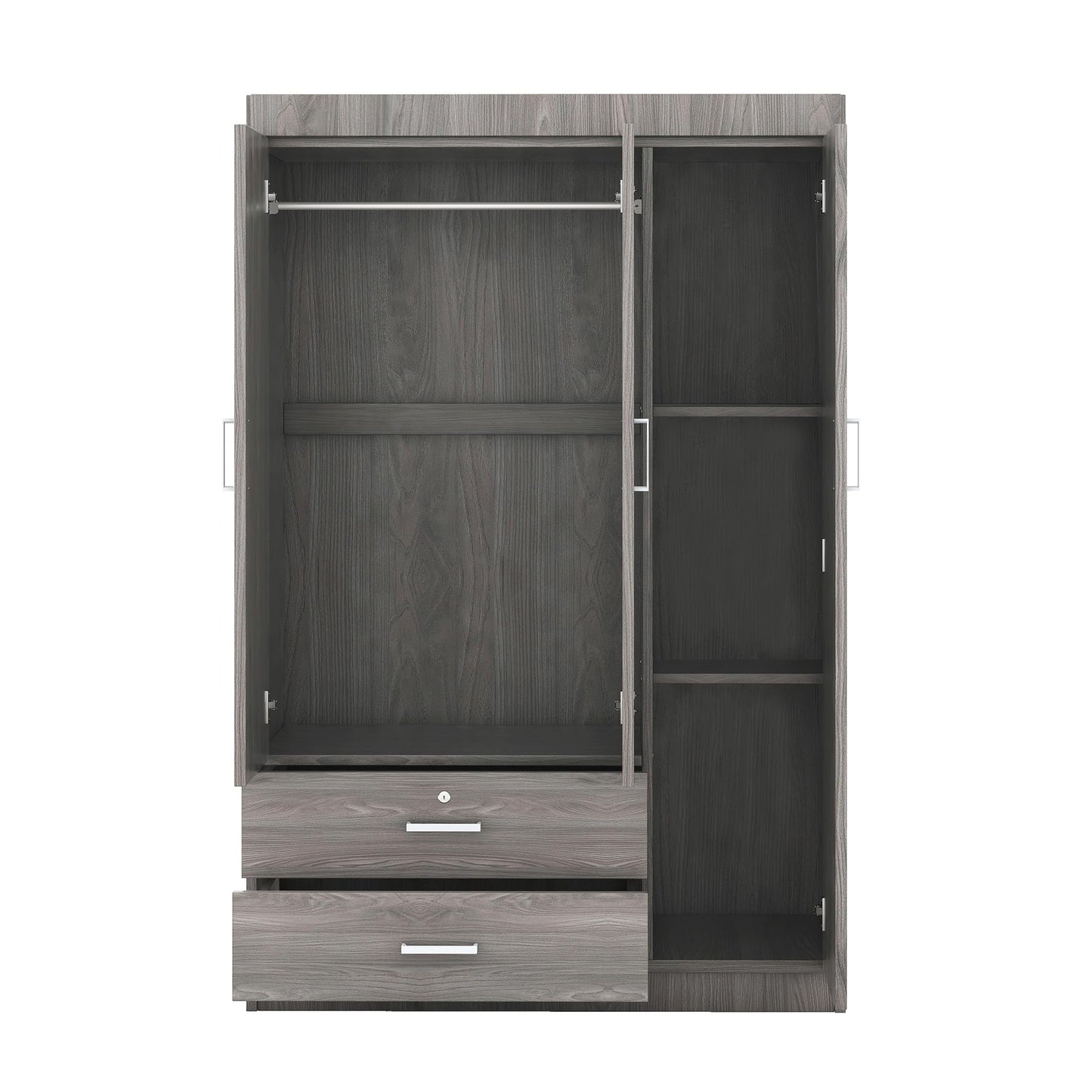 Merax 3 Door Wardrobe Cabinet Closet with Storage Drawers, Shelves and Hanging Rail for Clothes, Bedroom Organizer Funiture
