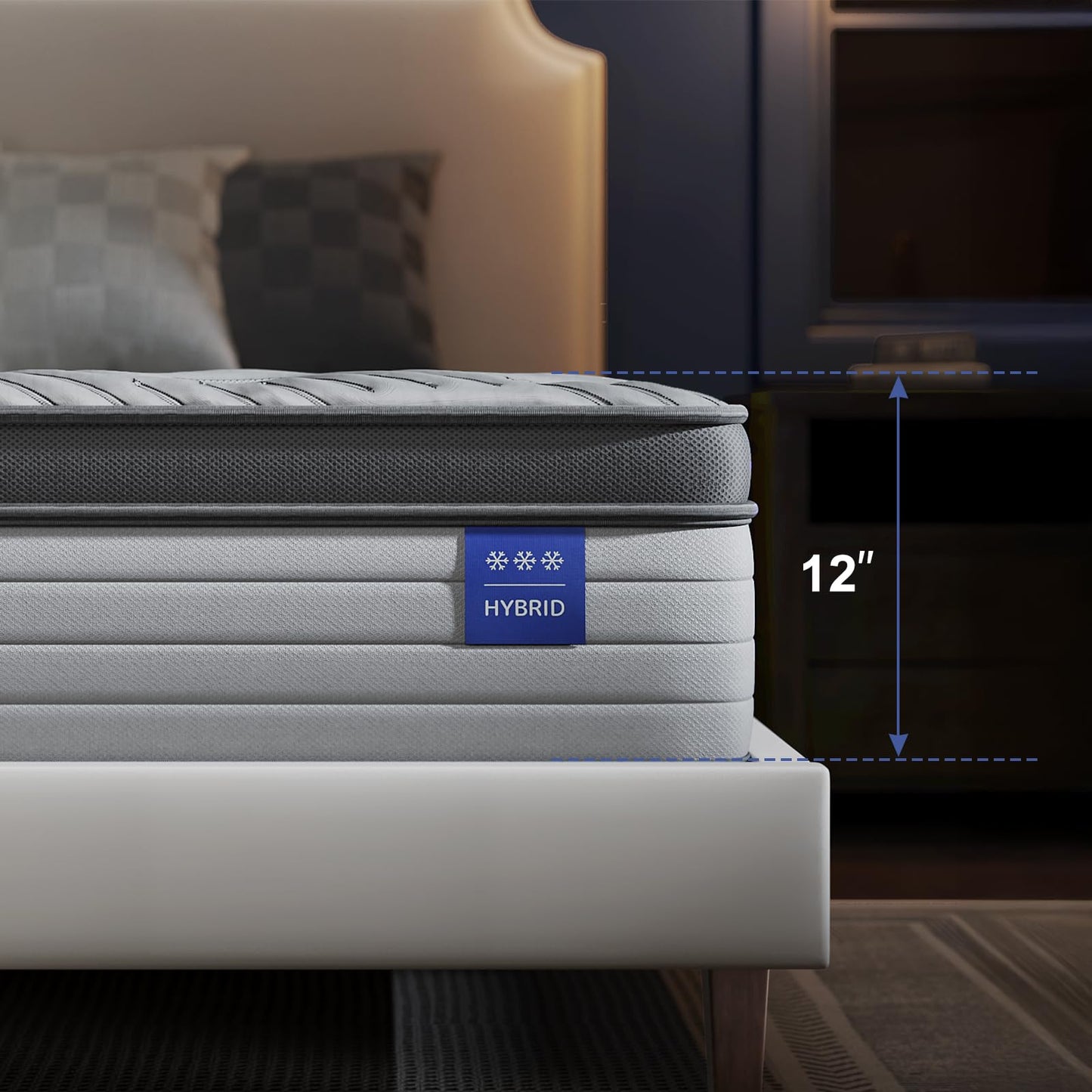 JUSTROOMY Queen Mattress Firm 12 Inch Hybrid Mattress with Gel Memory Foam, Cooling Ice Silk Top, Mattress in a Box, Back Pain Relief, Individual Pocket Spring-Extra Edge Support, 60*80", US Assembly