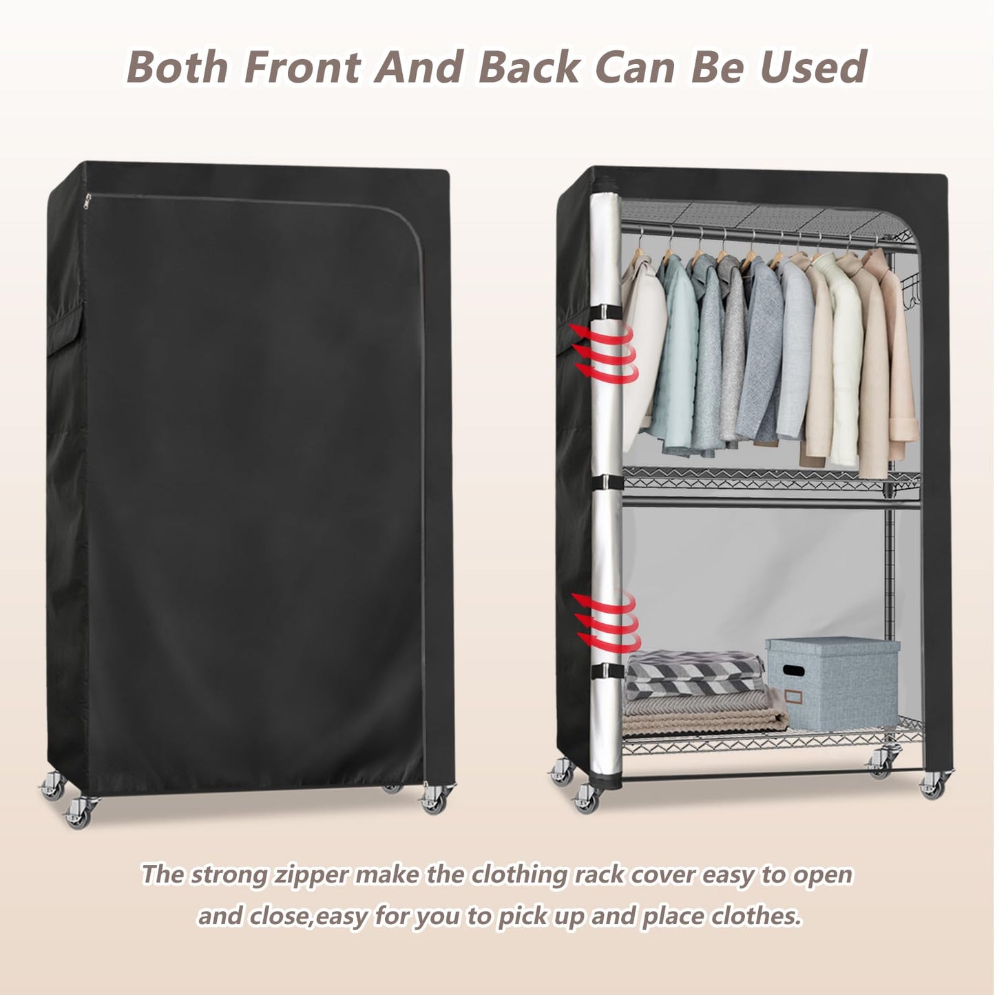 Rileytee Garment Rack Cover,600D Heavy Duty Waterproof Clothing Rack Cover,Clothes Rack Cover with Zipper for Metal Garment Rack(Black,46"W x 18"D x 80"H,Cover Only）