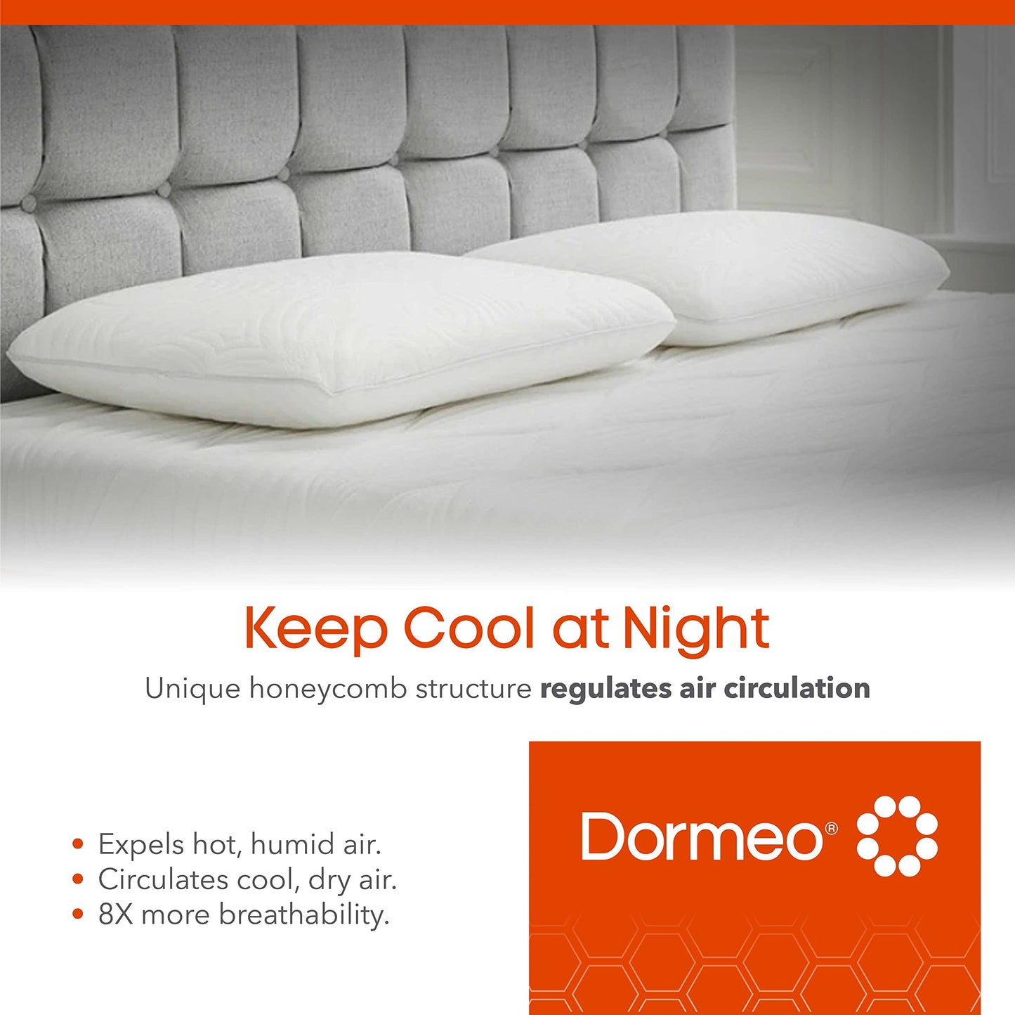 Dormeo True Evolution Bed Pillow - Low Profile Flat Cooling Pillow with Breathable Technology, for Stomach and Back Sleepers