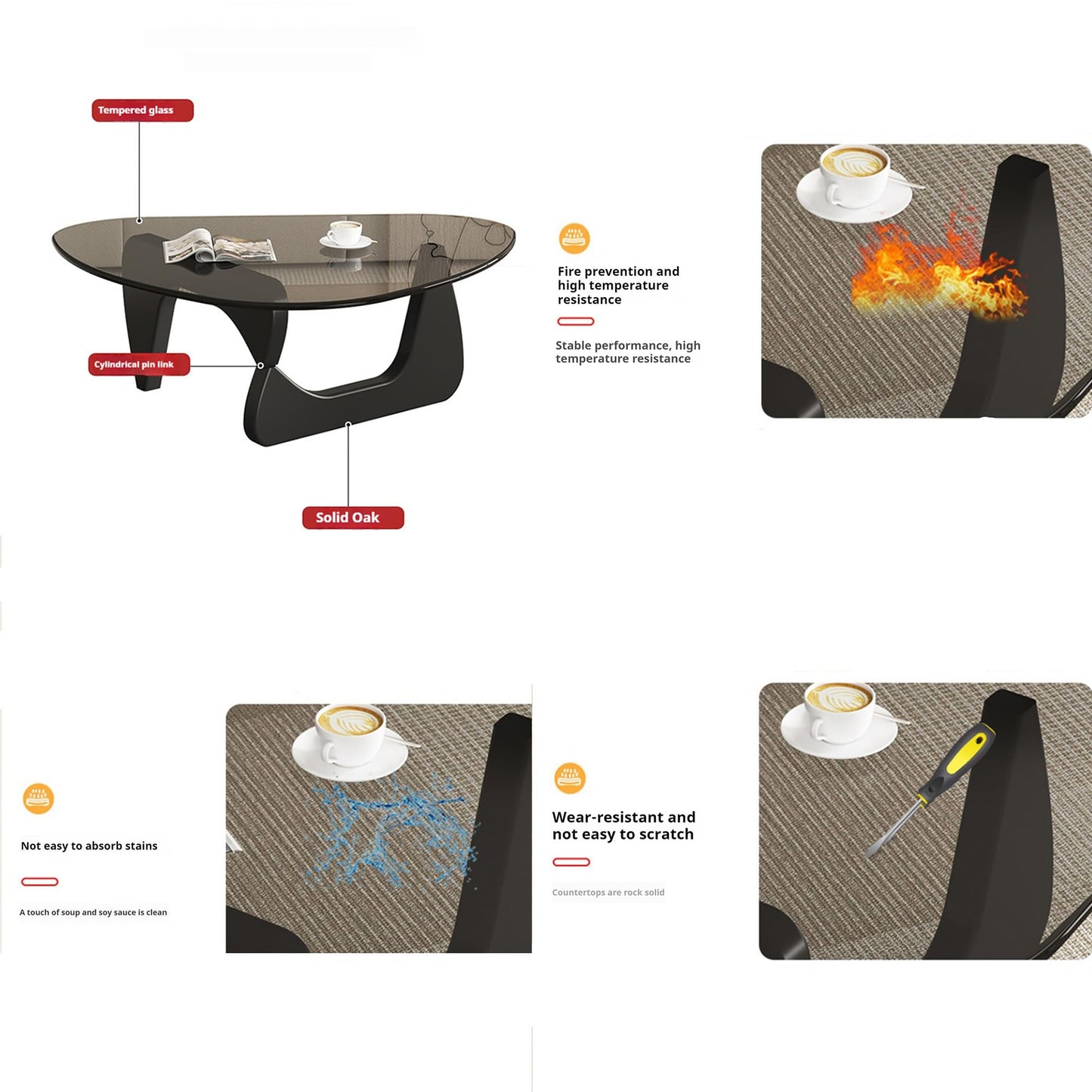 EASYSOUL Modern Glass Coffee Table, 32.68" D x 22.44" W x 15.75" H, Abstract Round Tea Tables for Living Room Home Office Industrial Cocktail Tables (Black-Gray Glass, 32.68")