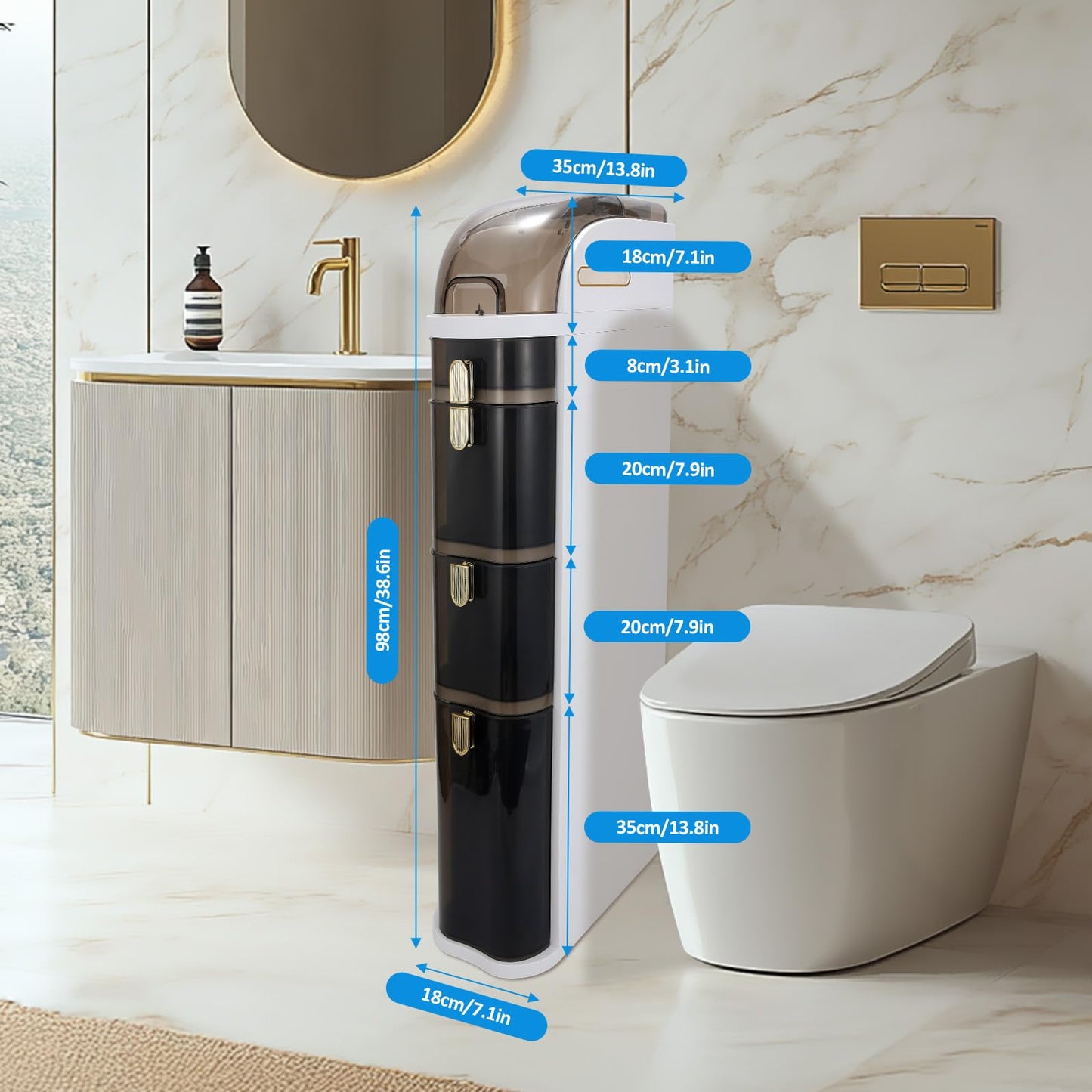 FZANVAN Bathroom Floor Cabinet, Narrow Bathroom Storage Cabinet, Mobile and No Installation Required, Perfect for Small Space Laundry Rooms, Toilet Areas and Living Room Gaps