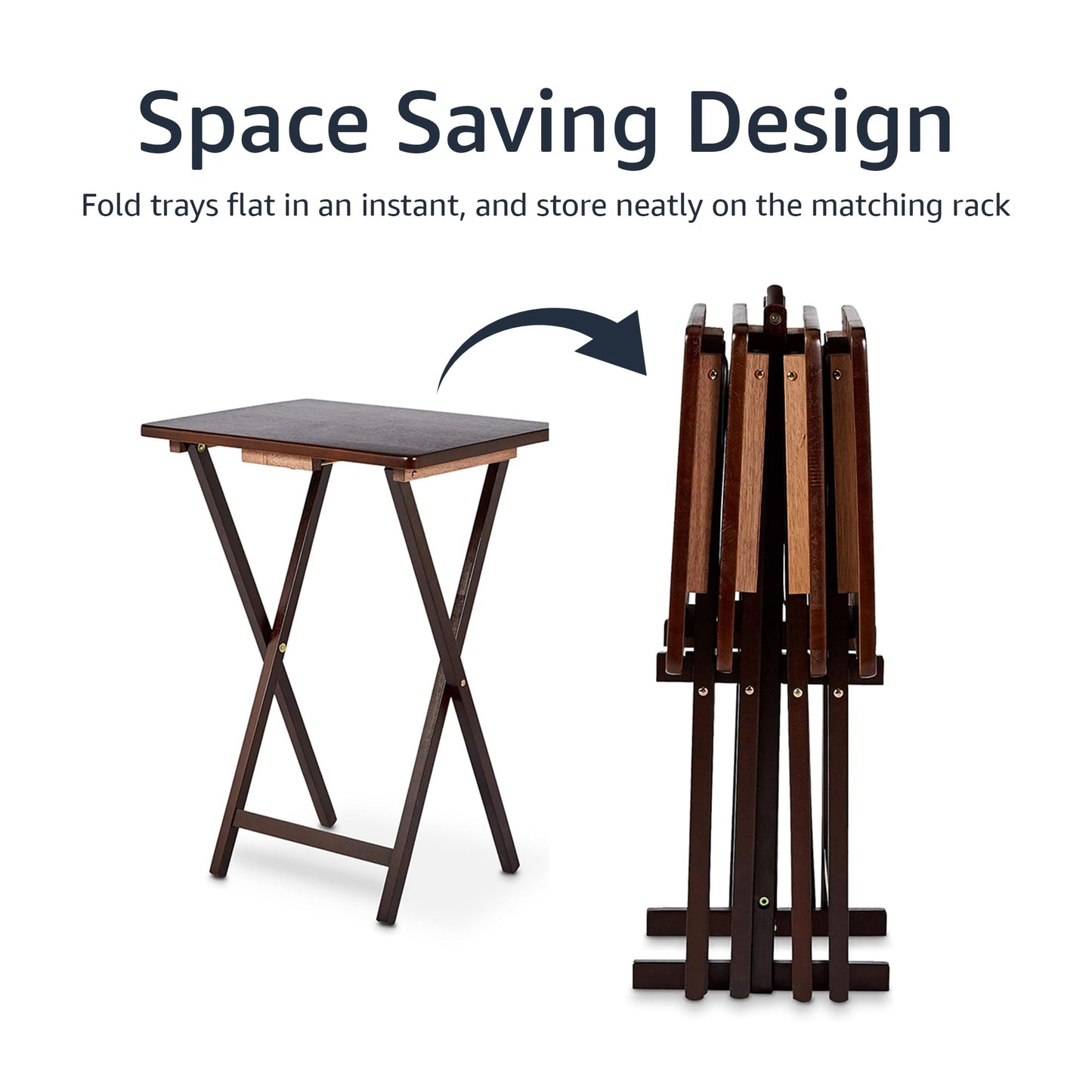 Amazon Basics Classic Foldable TV Dinner Tray Table with Storage Rack, 14.6 L x 19 W x 26 H inch, Espresso, 4-Pack