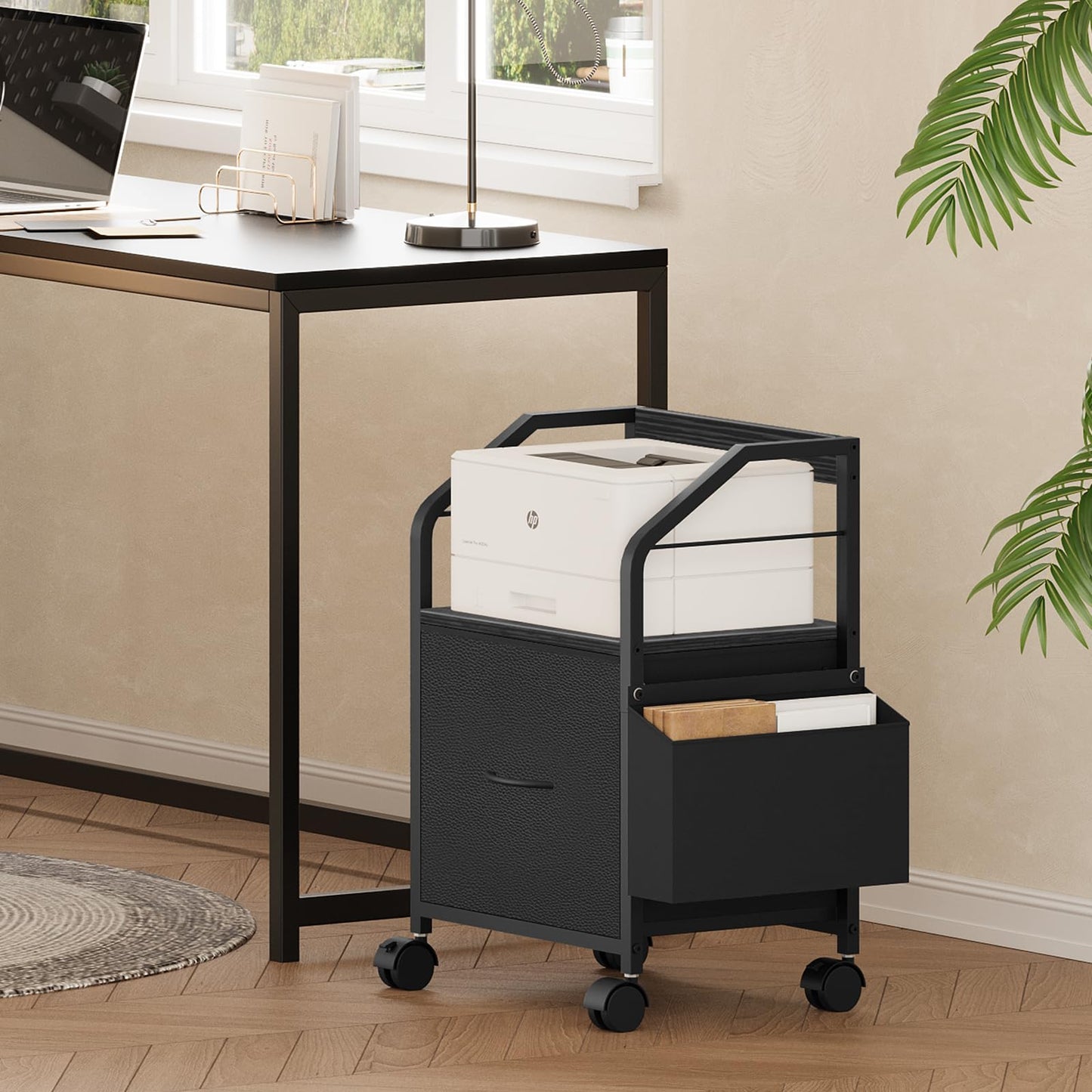 MAHANCRIS Small File Cabinet, Rolling Filing Cabinet for Under Desk with Divider, Single Non-Woven Fabric Drawer File Organizer for A4/Letter Size Documents, Under Desk Storage, Black FCBK3001