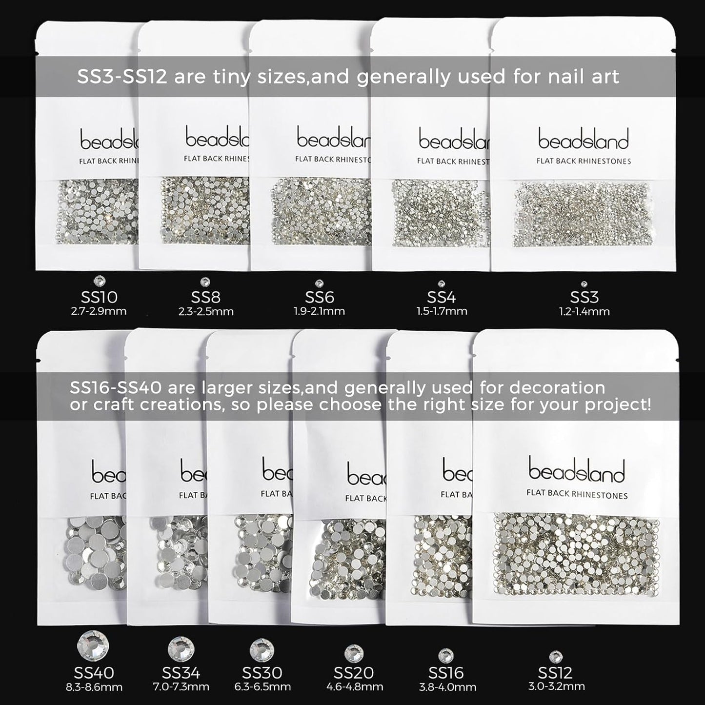 Beadsland 288pcs Flat Back Crystal Rhinestones Round Gems for Nail Art and Craft Glue Fix, Light Pink, SS34,7.1-7.3mm