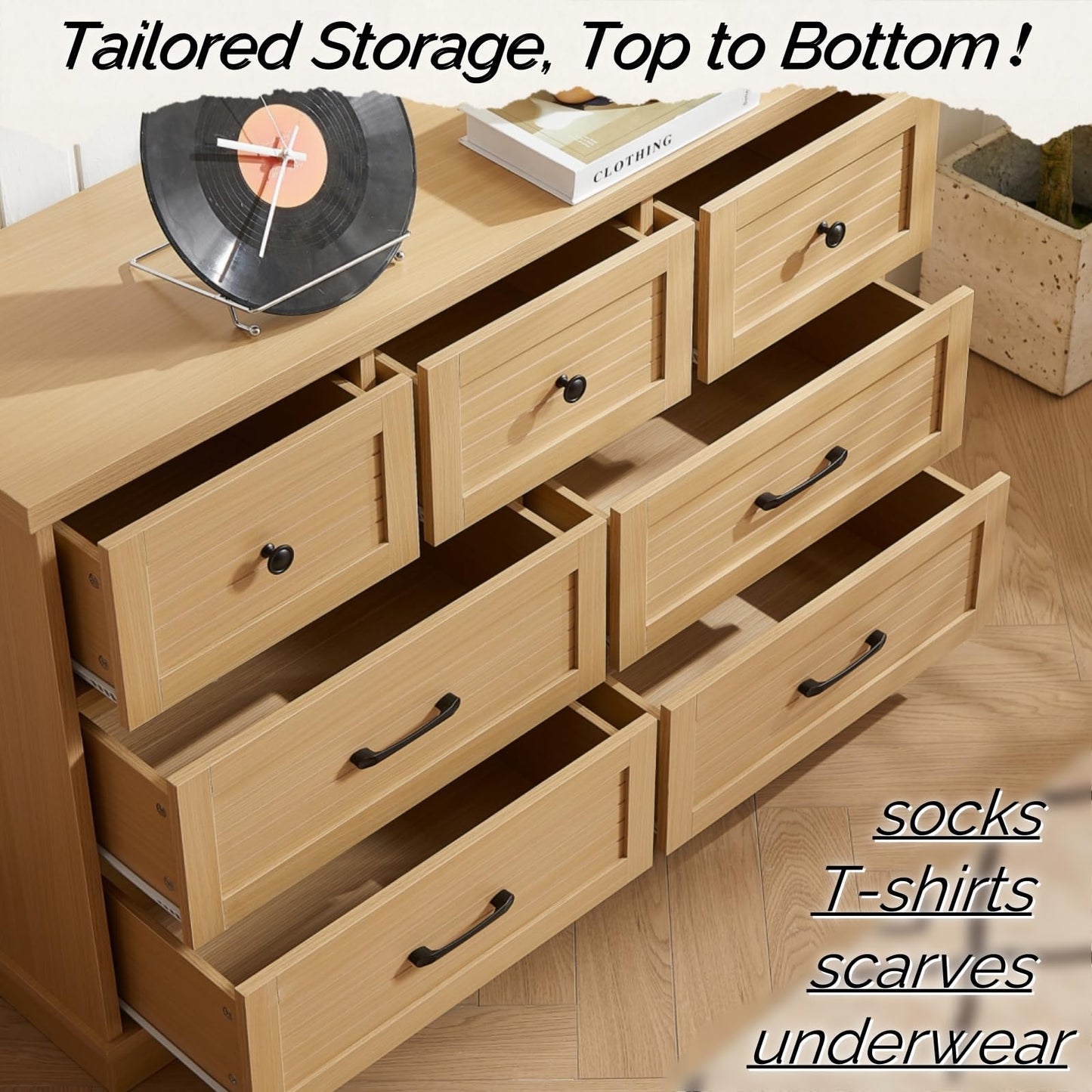 SILUMIN Dresser for Bedroom with 7 Drawers, Wide Wood Chest of Drawers, 47" Dresser Storage Organizer, Modern Wooden Dressers for Bedroom, Living Room, Hallway, TV Stand, Office & Entryway
