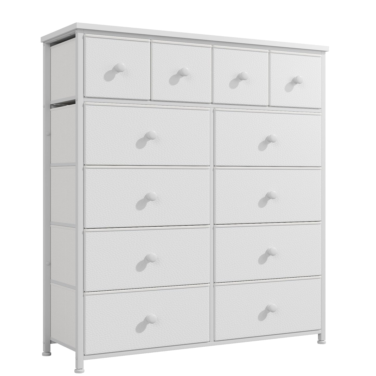 Dresser for Bedroom with 12 Drawers Tall Dressers for Bedroom Fabric Dressers & Chest of Drawers with Sturdy Metal Frame, Wood Top, for Girls, Closet, 40.6" W x 11.8" D x 44.5" H (White)