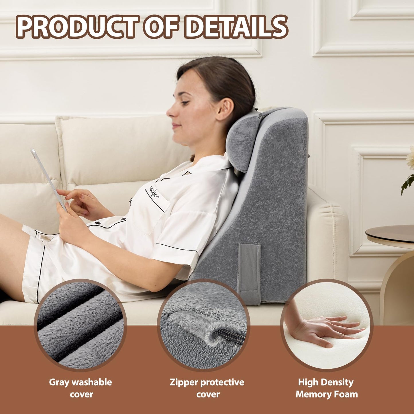 NIAOMAOGOU Reading Pillow for Sitting in Bed Adult, Back Pillow for Sitting Up in Bed with Arm Rest, Suitable for Gaming,Watching TV on Floor, 19in 4Pcs, Grey