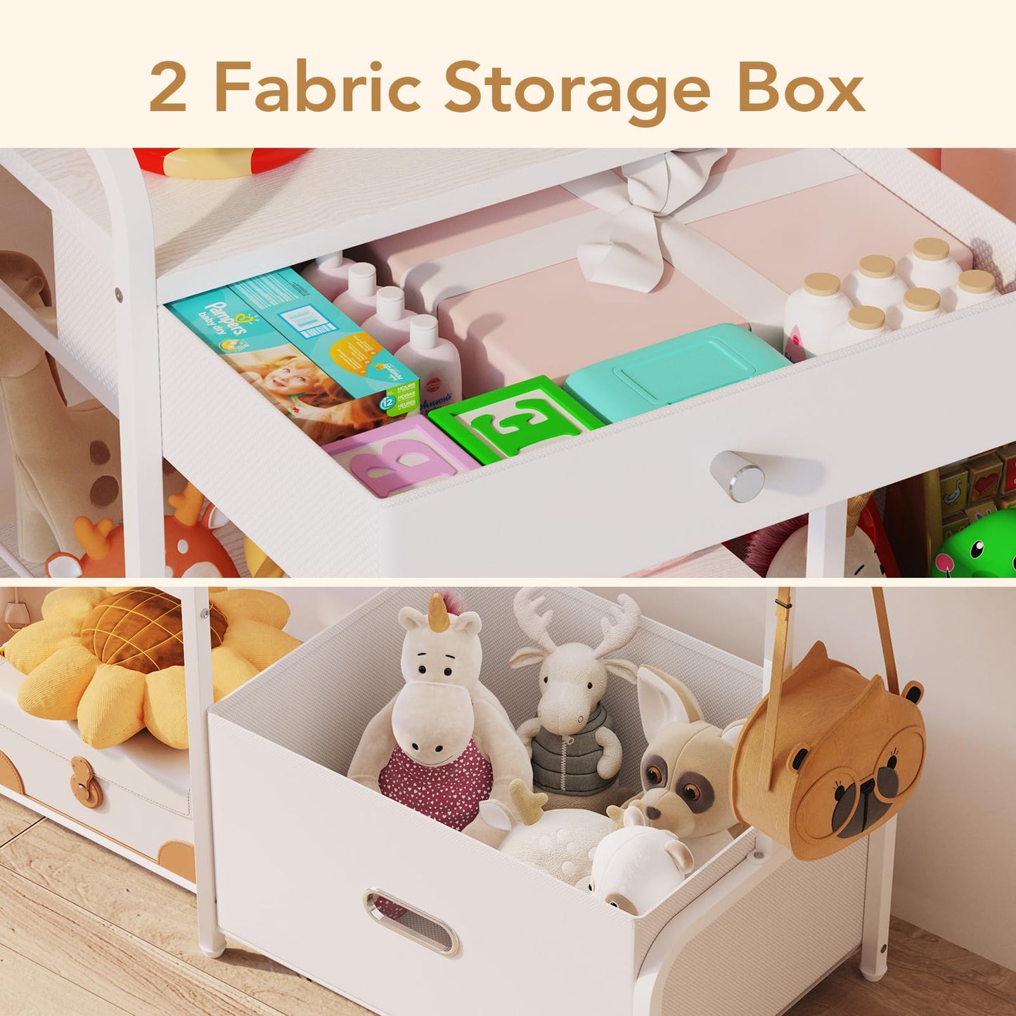BBLIKE Kids Clothing Rack - Baby Clothes Organizer with Bottom Storage Shelf, Garment Rack With Storage Box for Hanging Clothes, Coats, Skirts, White