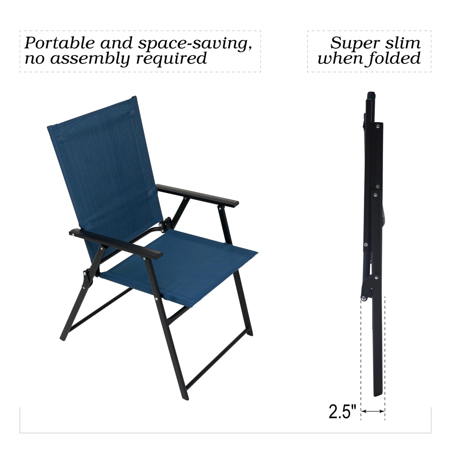 Anmutig Patio Folding Chairs, Outdoor Portable Dining Chairs for Lawn Garden and Porch,Set of 4 - Navy
