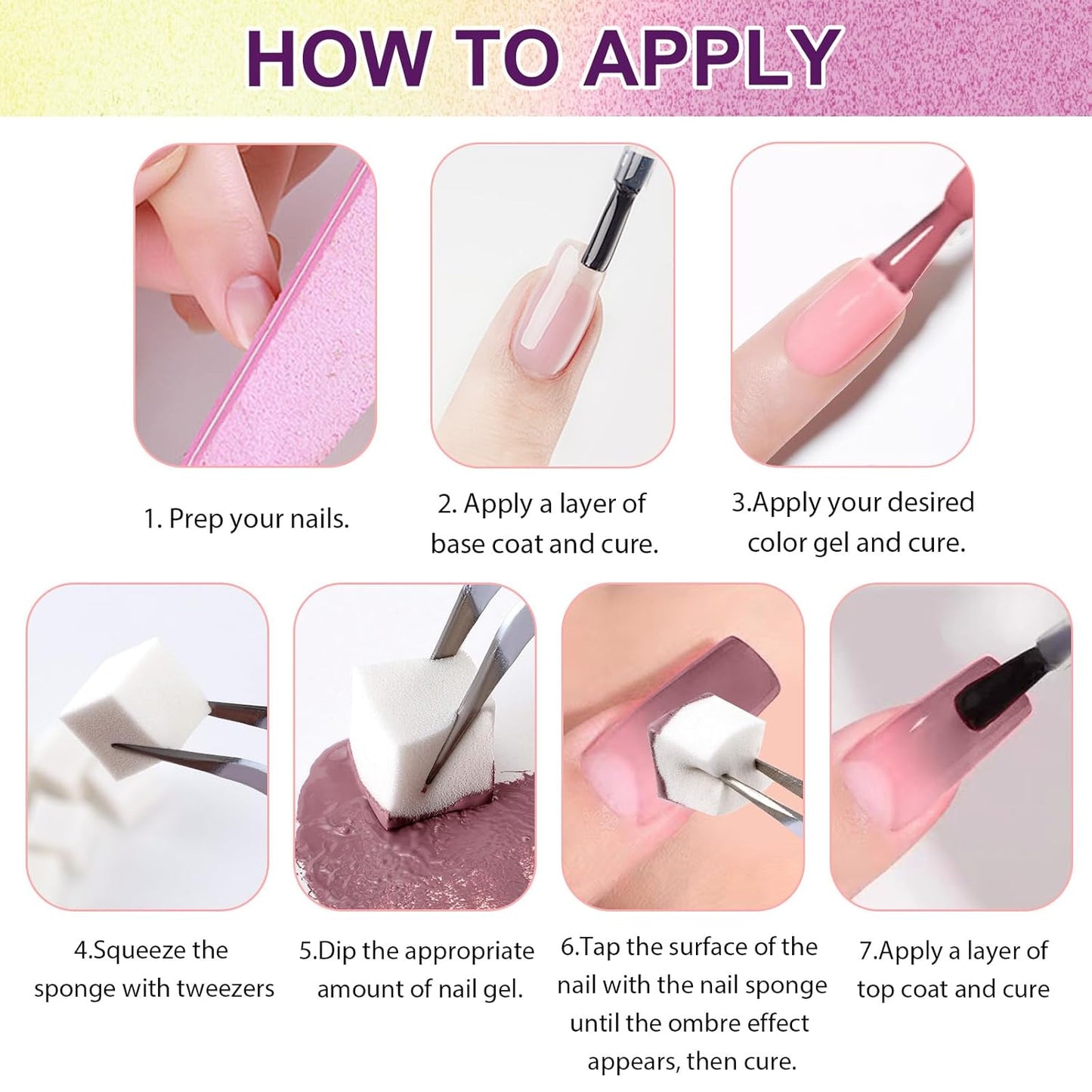 Gradient Painting Gel, 12 Gliter Colors Ombre Gel Nail Polish for Pigment Pat Silver&Gold Pink Blue Aurora color Bright Nails, French Manicure DIY Nail Art No-wipe Palette for Women
