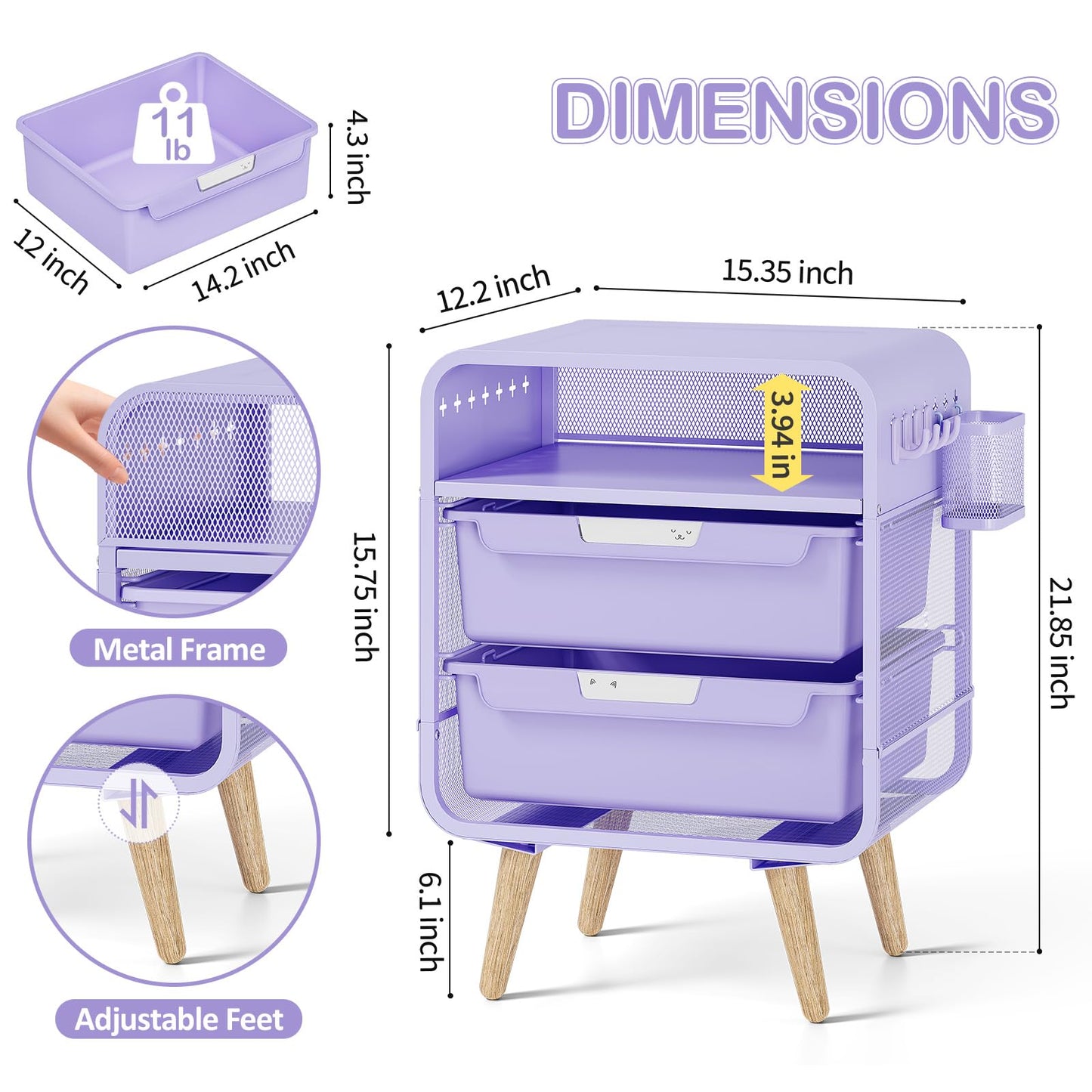 SYKIARIOL Kids Nightstand,Kids Bedside Table,Night Side Table,Kids Night Stand,End Tables Bedroom,Purple Cute Nightstand with Storage Drawer for Girls