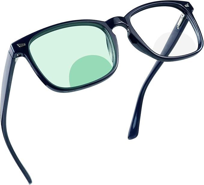 YEIN Bifocal Reading Glasses with Blue Light Blocking Lenses, Bifocal Reader for Women and Men, Vintage Square frame with Spring Hinge (+0.50/+2.25 magnification)