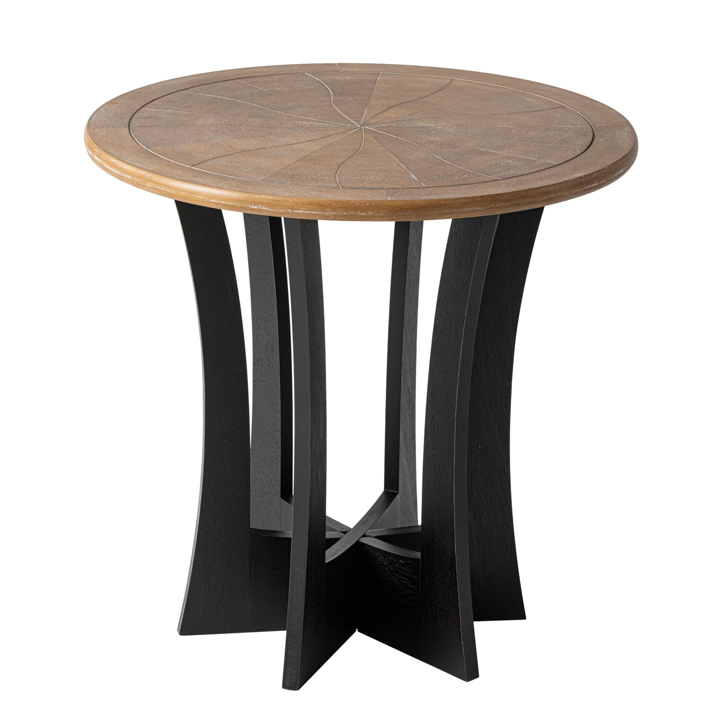 COZAYH Farmhouse Round End Table with Criss-Cross Wood Legs, Rustic French Country Side Table for Dinning or Living Room, Modern, Black, Natural Wood