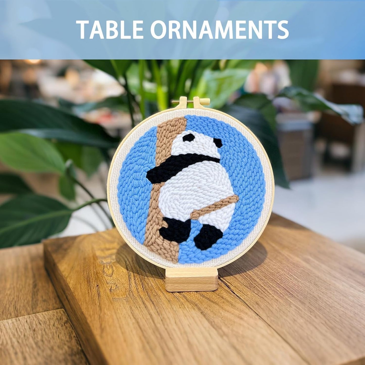 Danvk Panda Punch Embroidery Kit with Embroidery Fabric, Hoop,Scissor,Punch Needle and Yarns, Hand Craft Gift,DIY Embroidery Kits, Hand Punch Needle Kit for Women and Kids Beginners(Panda-Climbing)