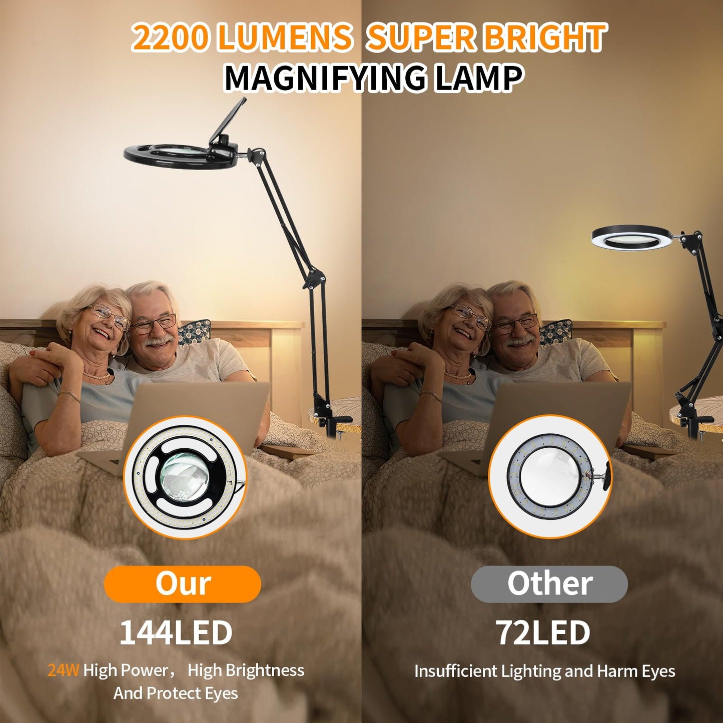 HITTI 10X Long Magnifying Glass with Light and Stand, 2200 Lumens Dimmable Bright LED Lighted Magnifier, Ajustable Swing Arm Magnifying Desk Lamp with Clamp, Hands Free for Hobby Repair Workbench