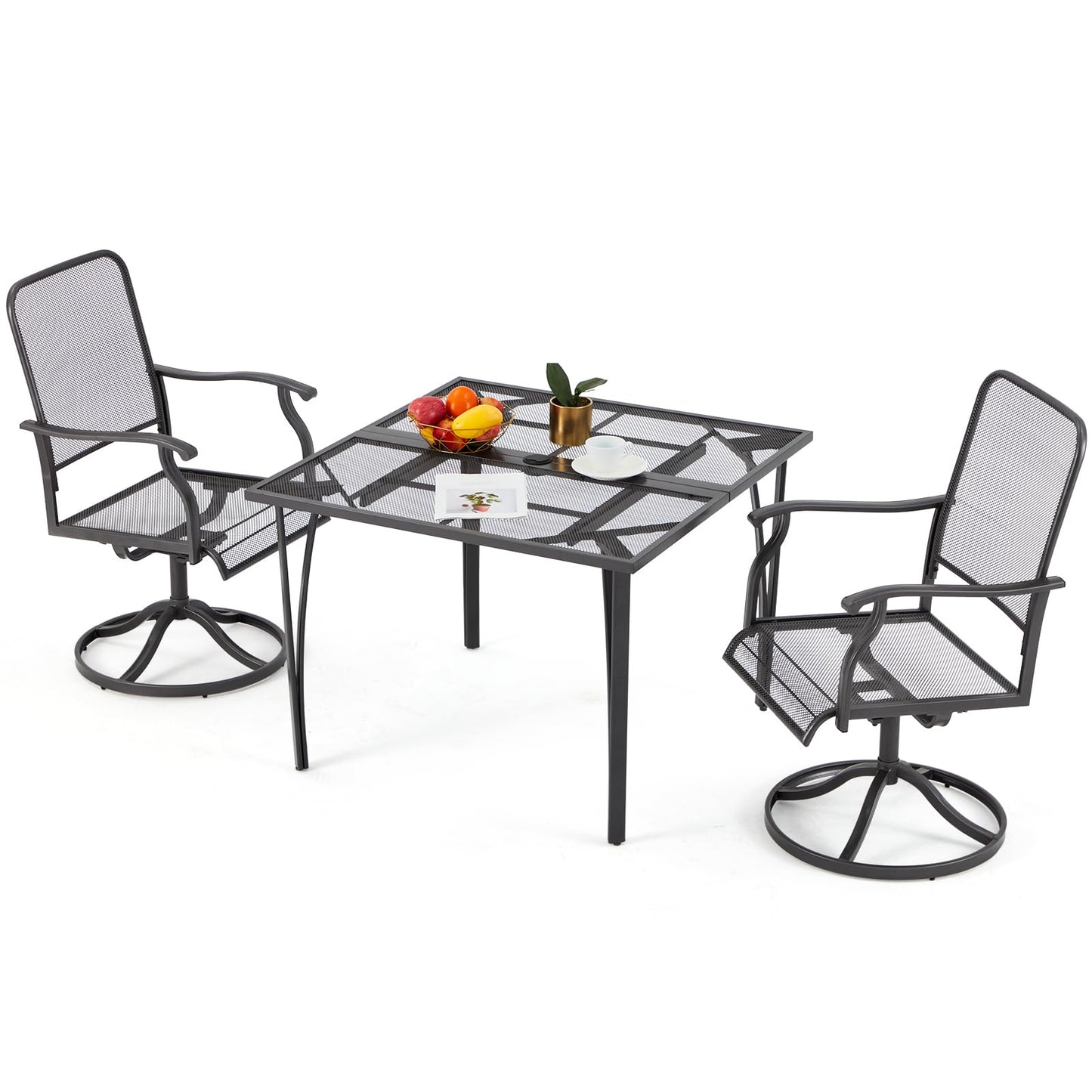 U-MAX 360° Patio Swivel Chairs Set of 2, High-Back All-Weather Outdoor Seating with 15° Rocking Function, E-Coated Metal Frame Swivel Rocker Patio Chairs for Deck Garden Yard Bistro (Dark Gray)