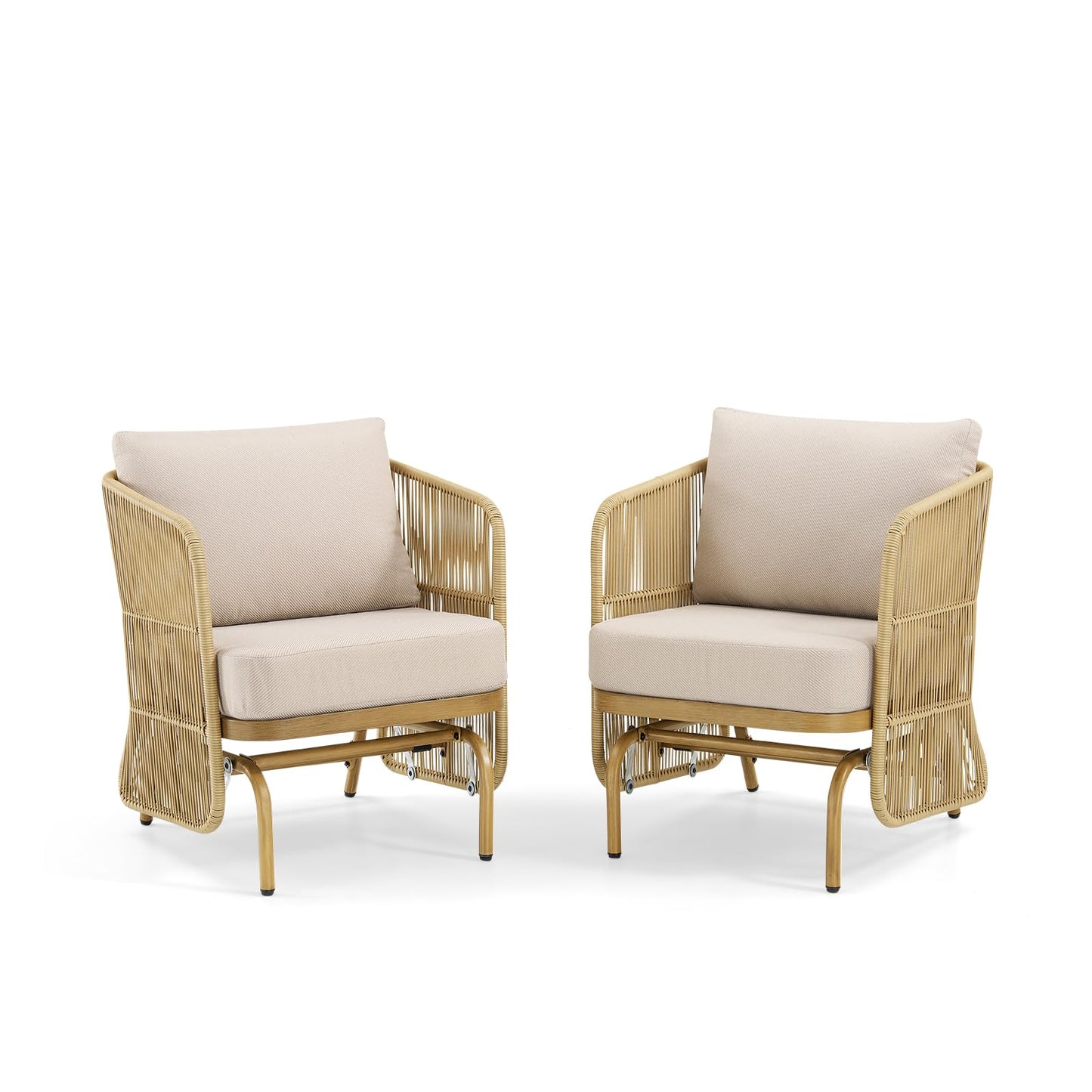 PLANNTONNEO Outdoor Rocking Chairs Set of 2, Wicker Rocking Chairs Furniture Sets with Curved Silhouette, 2 Pieces Glider Rocking Bistro Set with Cushion for Garden,Porch,Backyard