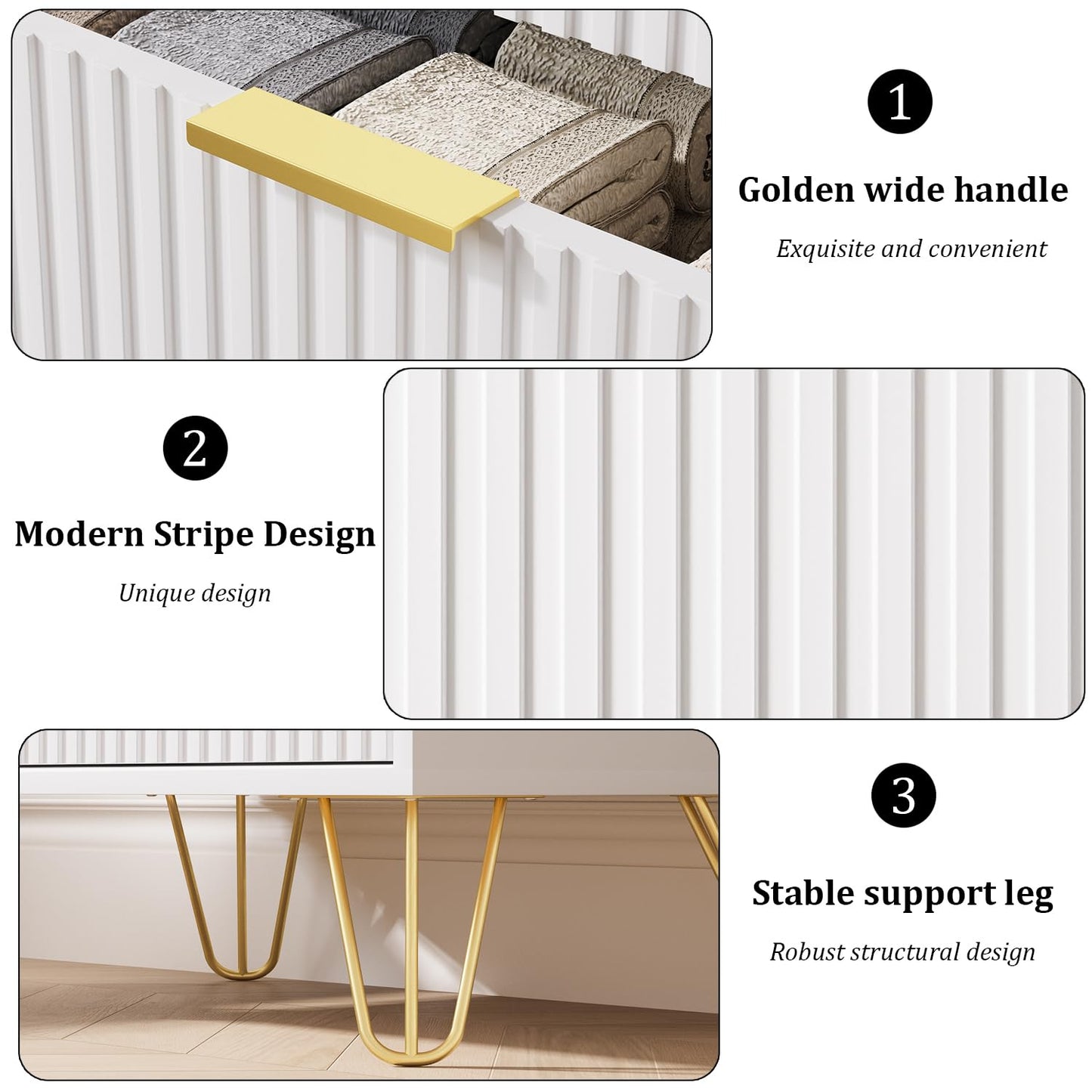 MAISONARIA White Dresser for Bedroom, Modern Dresser with Gold Metal Handles & Chests of Drawers
