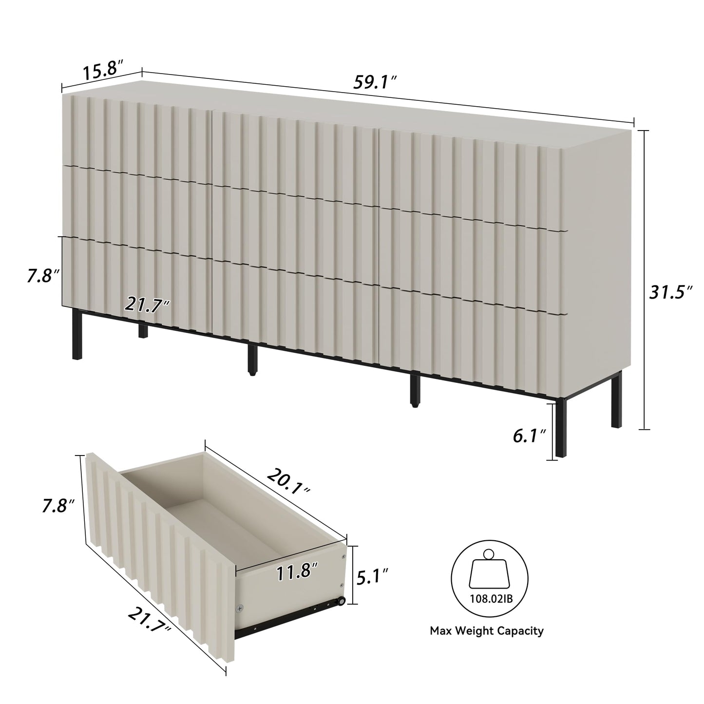 UEV 3 Piece Bedroom Dresser Set, Long 9 Drawer Dresser & 2 Drawer Nightstands with Open Shelf, Modern Wooden Chest of Drawers & Nightstand Sets for Bedroom, Living Room, Entryway, Beige