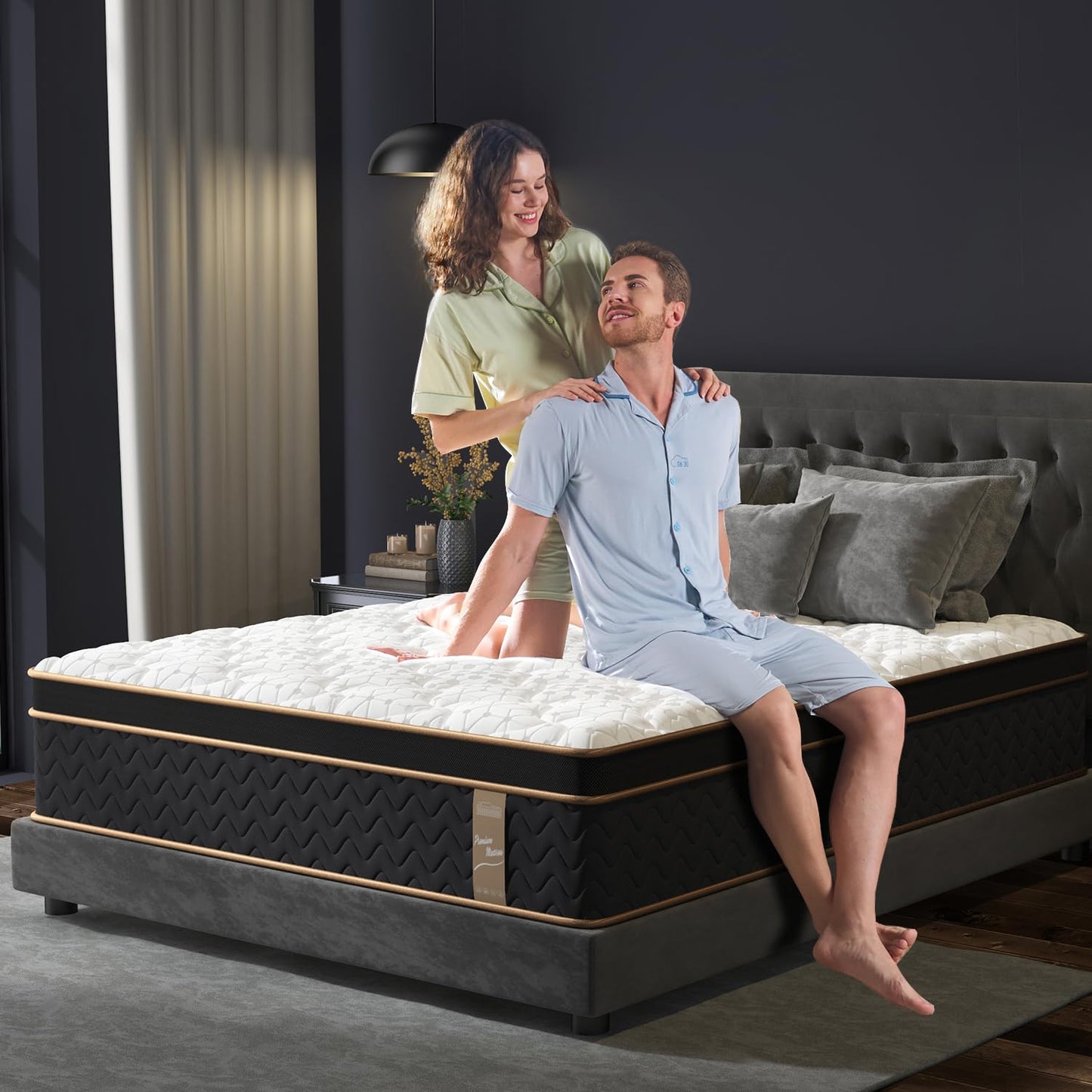 Queen Mattress 14 Inch, Cooling Hybrid Bed in a Box, Individual Pocket Springs, Motion Isolation, Targeted Hip/Shoulder/Lumbar Support, Fiberglass-Free, Ergonomic Zones, 365-Night Trial, CertiPUR-US