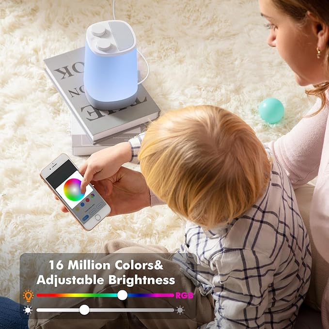 Baby Sound Machine, Nursery Night Light for Kids, Alarm Clock, White Noise Machine for Sleeping, OK to Wake Clock for Toddlers, APP Control, Fan Rain Wave, Sleep Trainer