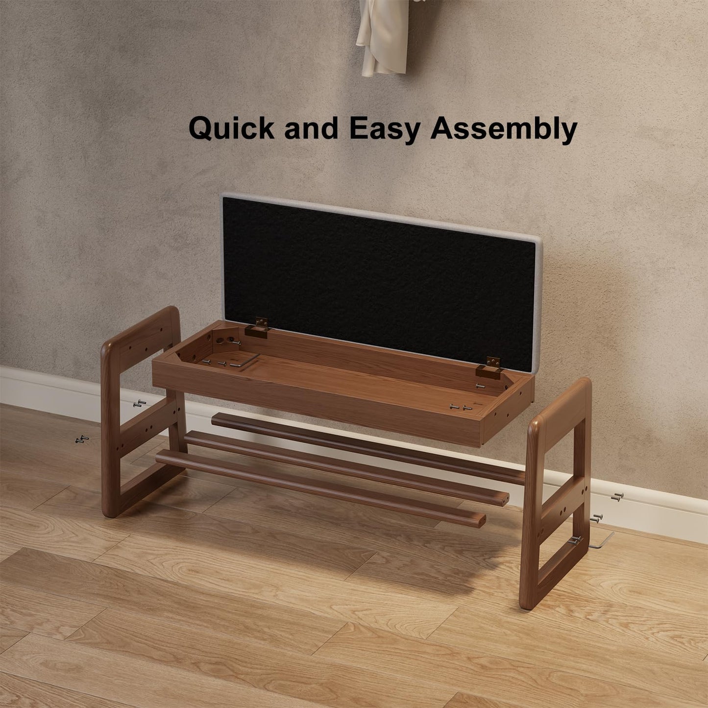 AQIMUELE Shoe Rack Bench with Cushion,2 Tiers Shoe Bench with Flip-Top Storage,Wood Shoe Rack for Entryway,Hallway（Walnut,31.5"）