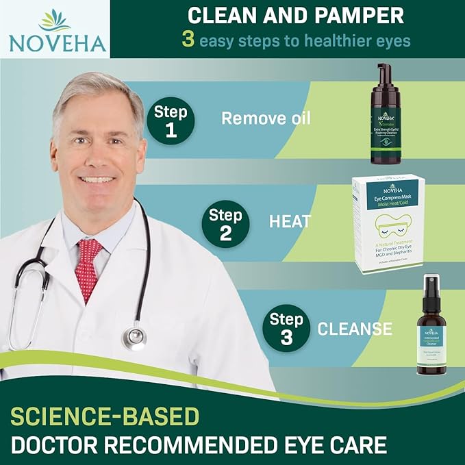 NOVEHA Demodex Eyelid Cleanser Foam | Extra Strength Tea Tree Oil Formula | Daily Face Wash For Eyelash, Demodex, MGD, Stye Eyes, Eye Irritations & Skin Dryness, 3.38 fl oz (3 Pack)