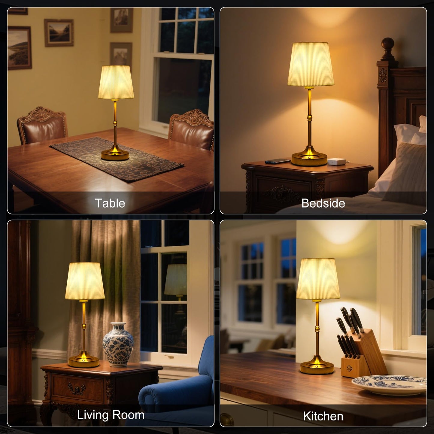 HULKNPEE Cordless Table Lamp Rechargeable,5200mAh Battery Operated Bedside Lamps for Nightstand Bedroom Living Room Kitchen Restaurant Dining,Gold Touch Dimmable Lamp Warm Light with Bulb 15.8"