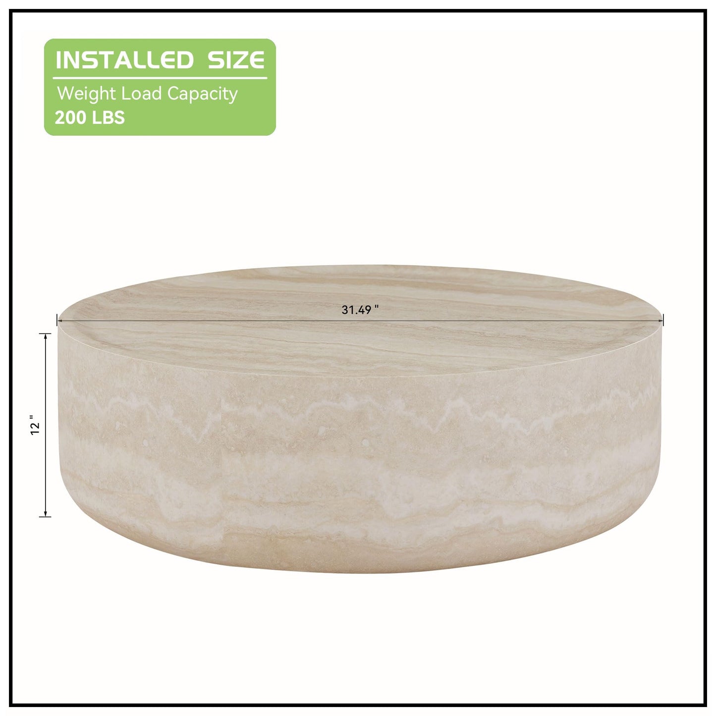 KEVINSPACE Travertine Coffee Table Round CoffeeTables for Living Room Modern Faux Marble Center Circle Table Concrete Accent Table Farmhouse Drum CoffeeTable for Apartment Bedroom Fiberglass ø31.5