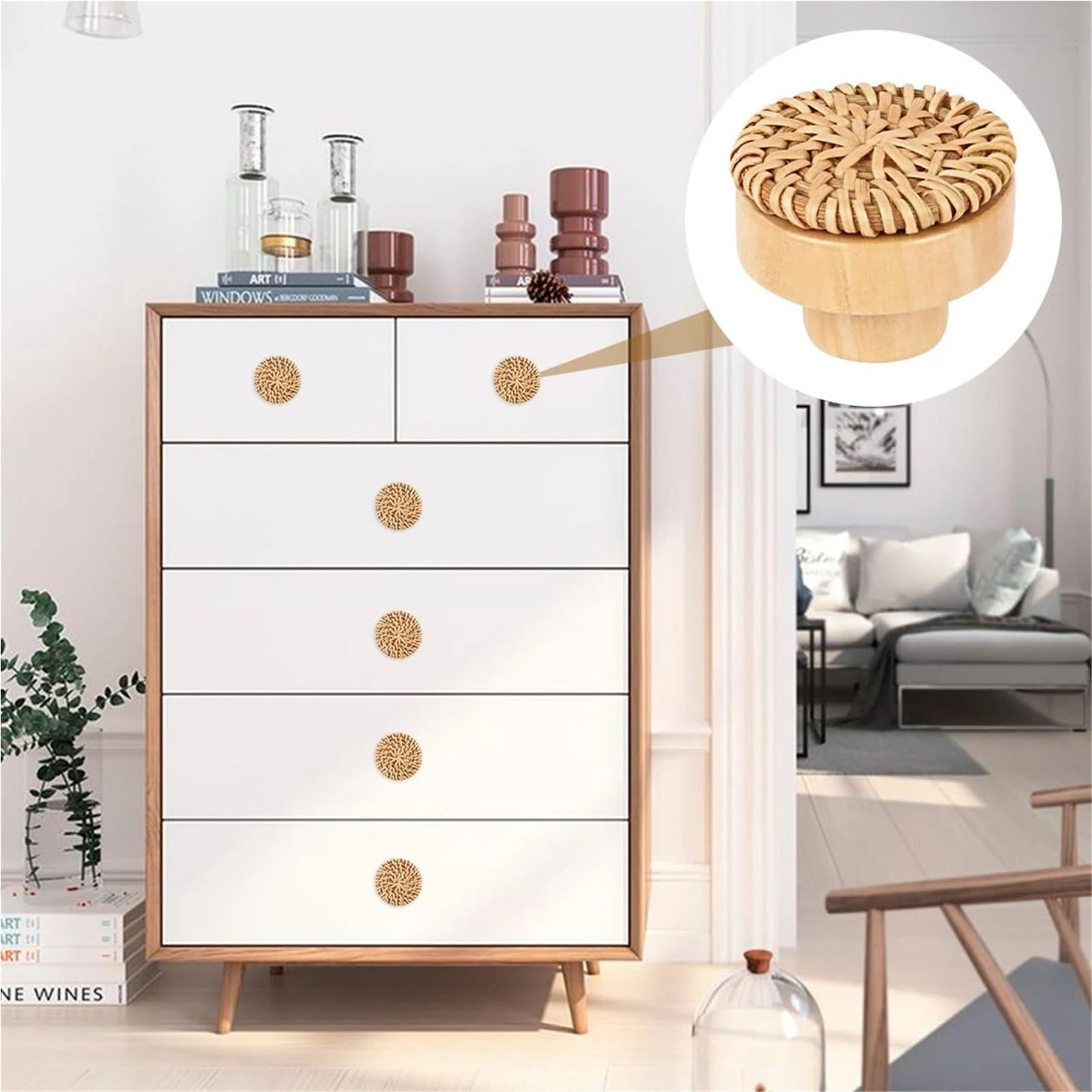 Rattan Knobs 22Pcs Vintage Rattan Handles - Furniture Cabinet/Dresser/Drawer Knobs for Cabinet