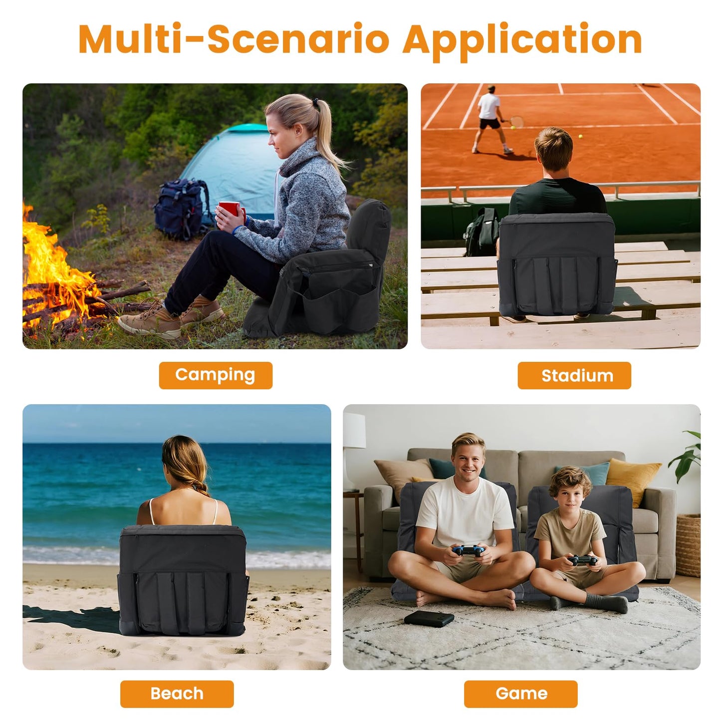 LILYPELLE Double Heated Stadium Seat Bleacher Seat with Back & Arm Support, Portable 6 Reclinng Positions Stadium Seating for Bleachers, Bleacher Seats for Sports Events, Outing, Travelling, Hiking