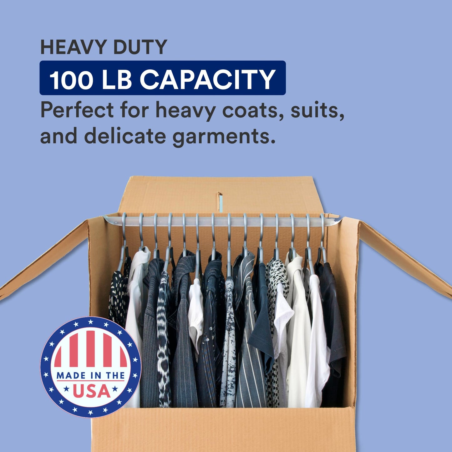 BOX USA Heavy Duty Wardrobe Moving Boxes Tall with Bars 20"L x 20"W x 45"H (3-Pack) Large Corrugated Cardboard Boxes with Hanging Bar, Packing, Storage Box for Clothes
