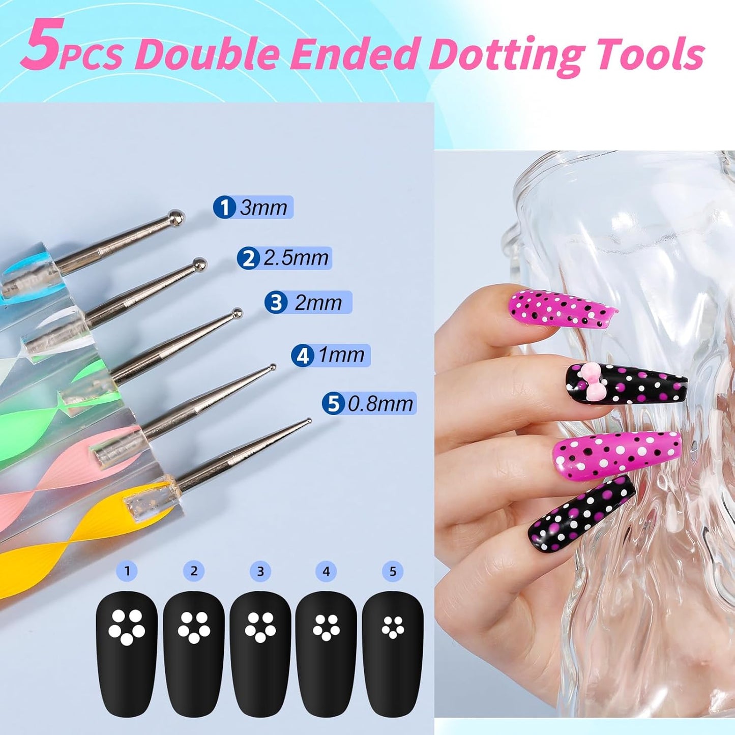 Nail Art Kit for Beginners with Nail Brushes Set and Dotting Tools, Jumbo Holographic Glitter Sequins Mixed Flower Heart Glitter Flake Colorful Striping Tape Fruit Slices with Tweezers (01-Rose)