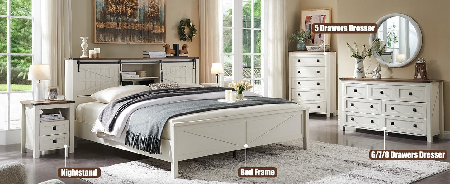 T4TREAM Farmhouse 6 Drawers Dresser for Bedroom, Wood Rustic Wide Chest of Drawers, Storage Dressers Organizer for Bedroom, Living Room, Hallway, Antique White