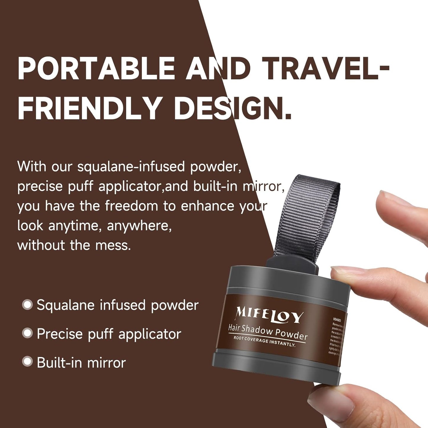 2 Pack Root Touch Up and Gray Coverage Powder for Hair, Beard, Eyebrow, and Thinning Hairline - Dark Brown