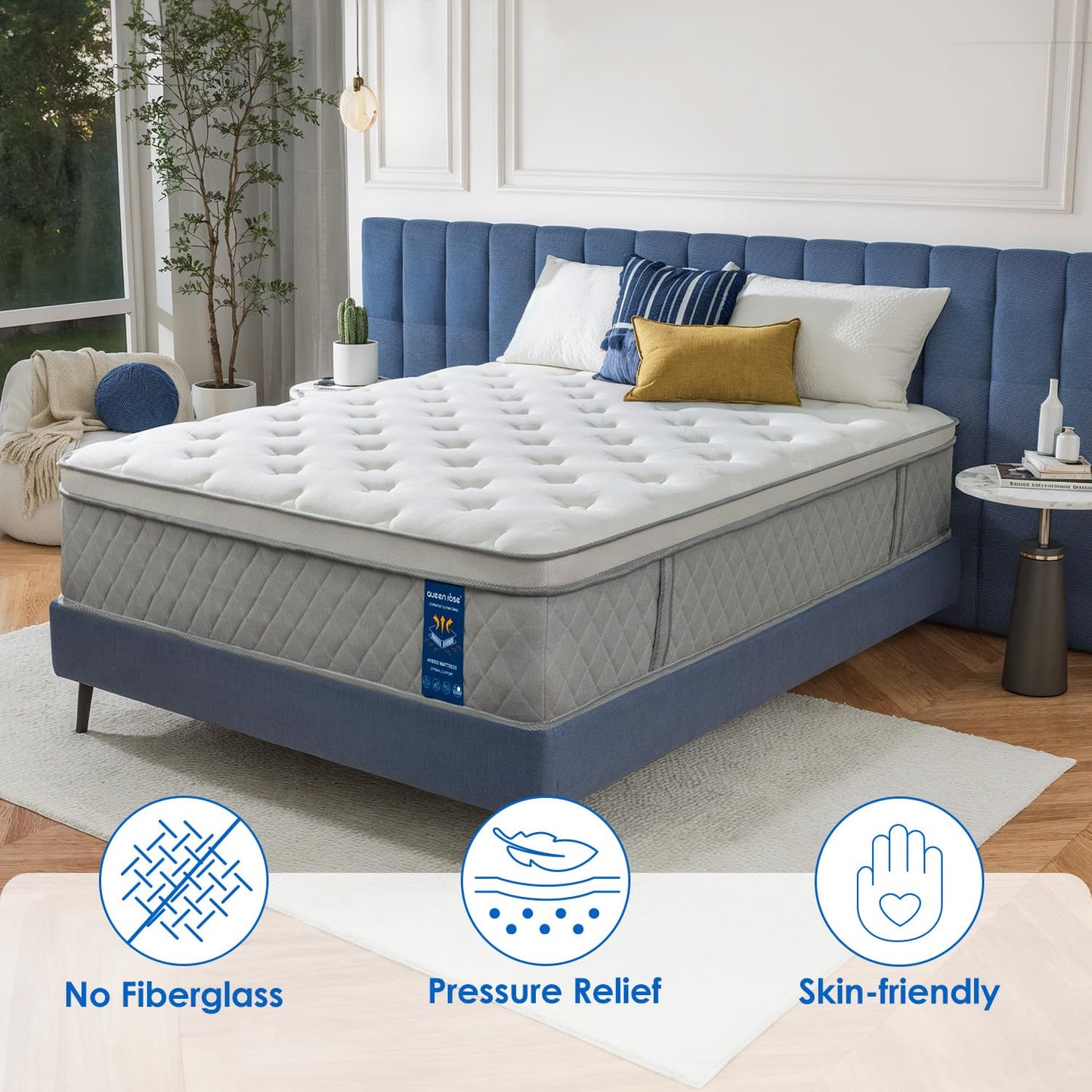 Queen Mattress, 12 Inch Queen Hybrid Mattress in a Box, Plush Pillowtop Memory Foam, Pressure Relief, Cooling-Gel, Upgraded Pocket Spring, Medium Firm, Fiberglass Free, Motion Isolation, CertiPUR-US