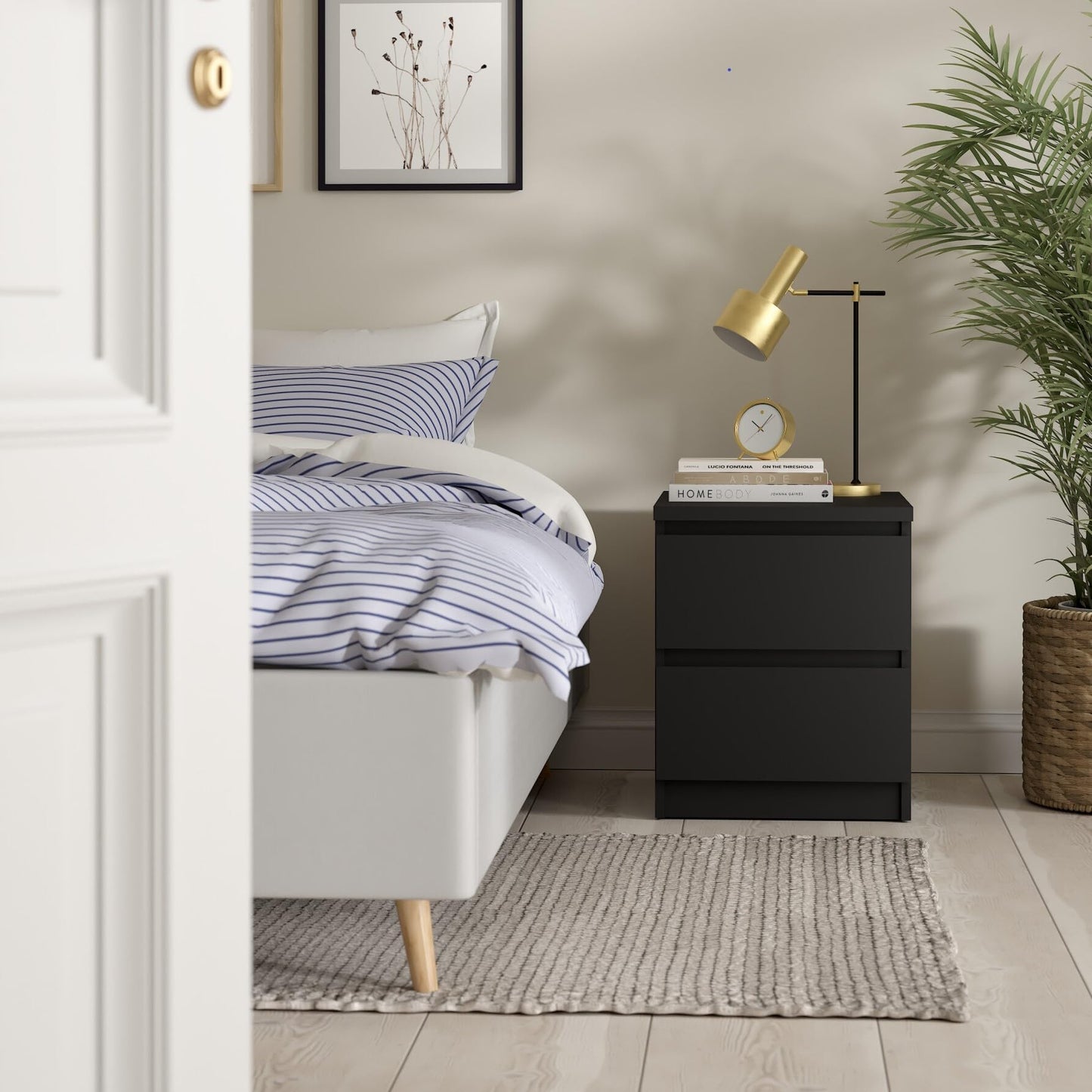 Tvilum 2 Drawer Bedroom Nightstand Nighstand, 19.69 in x 15.91 in x 19.49 in, Black