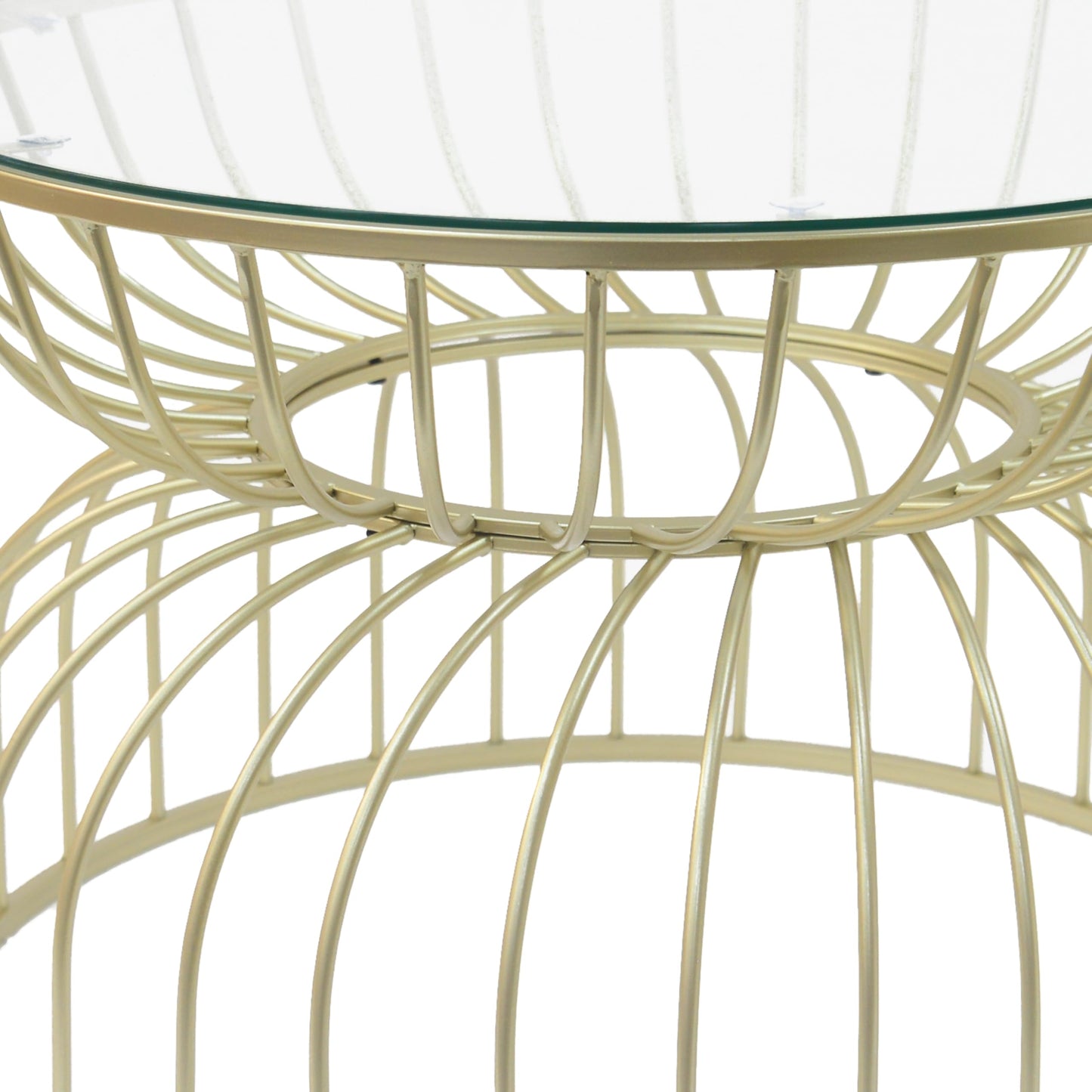 Rpuzonier 27.50" Round Glass Top Coffee Table for Living Room, Small Circle Gold Center Table with Hollow Lines, Hourglass Curved Lines Frame, Modern Sofa Side Table for Home, Office, Apartment