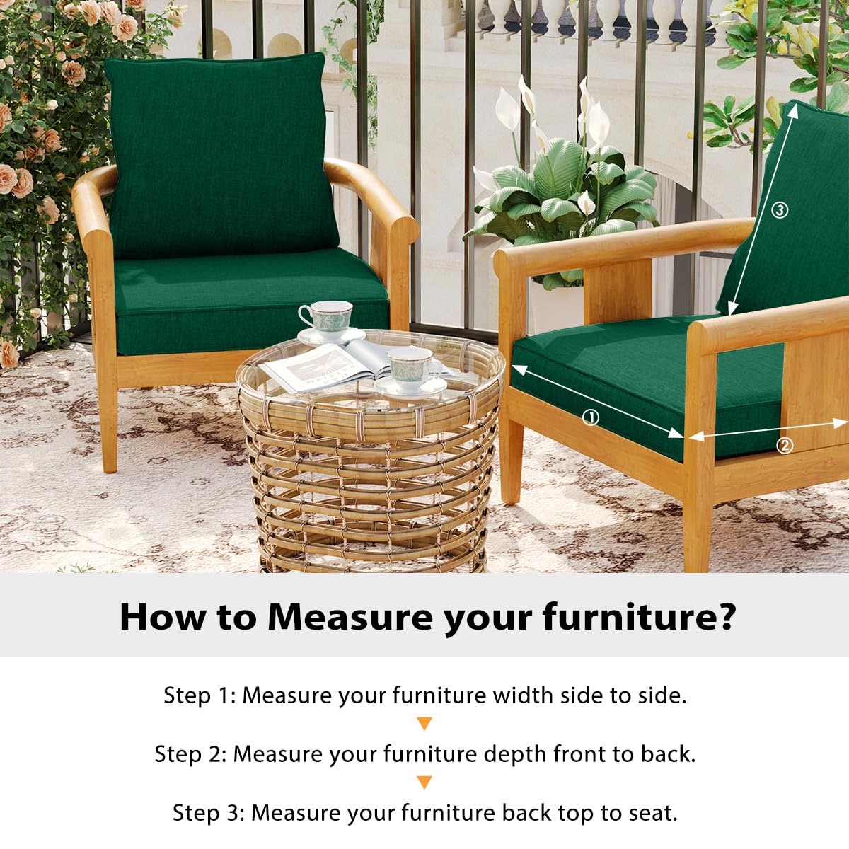 Sundale Outdoor Olefin Deep Seat Cushion, Patio Chair Cushion and Pillow, Water-Resistant Sectional Sofa Pad with Straps Dark Green, 24 x 24 x 4 Inches