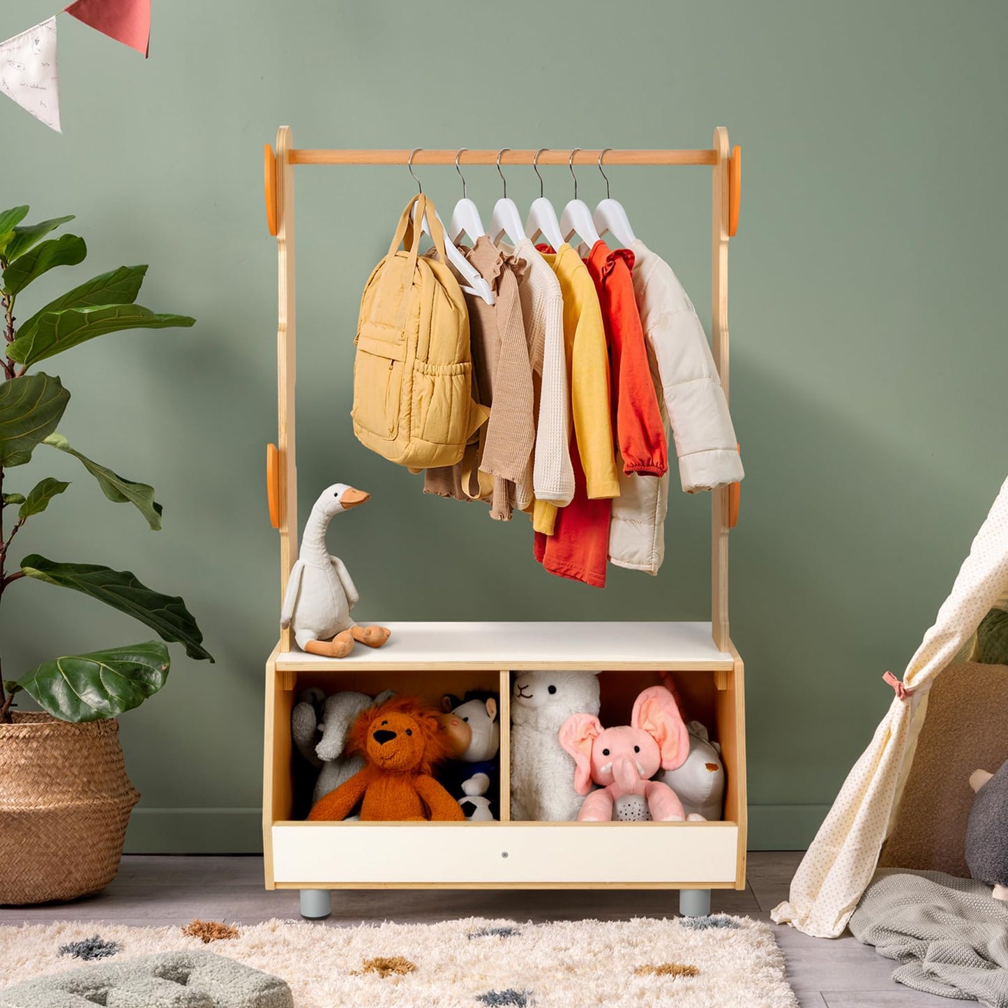 OOOK Tree Kids Dress Up Rack, Dress Up Storage for Toddlers, Kids' Costume Organizer Center with Storage Cabinet, Suitable for Children's Room, Living Room, Playroom and Daycare Centers.
