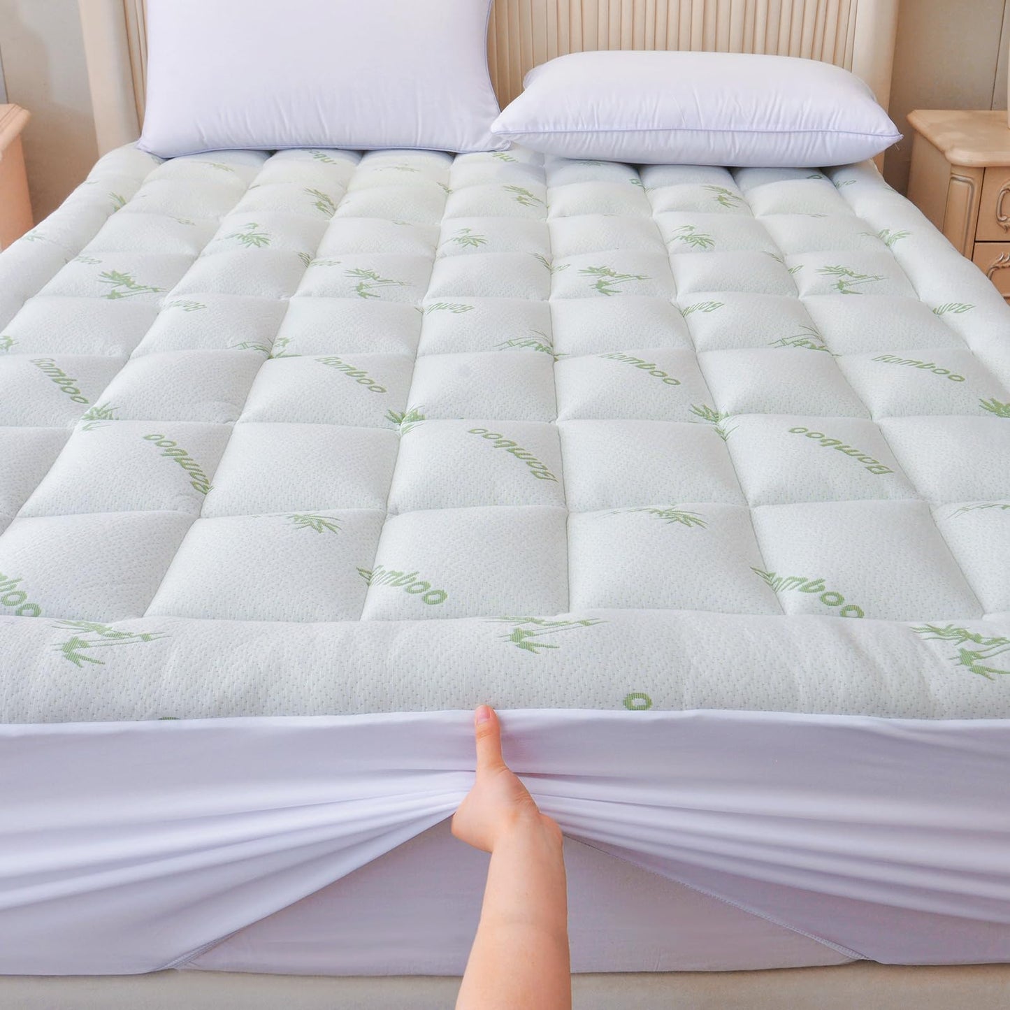 Bioeartha Mattress Topper Queen Size- Viscose Made from Bamboo Cooling Pillow Top Mattress Pad for Back Pain Relief - Breathable Mattress Protector Deep Pocket Mattress Cover Fits 8-21 Inch