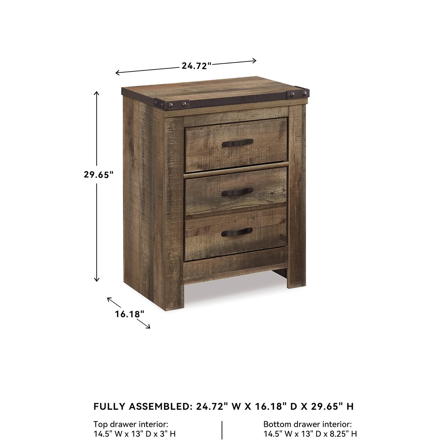 Signature Design by Ashley Trinell Rustic 2 Drawer Nightstand with USB Charging Stations, 29.65" Tall, Warm Brown