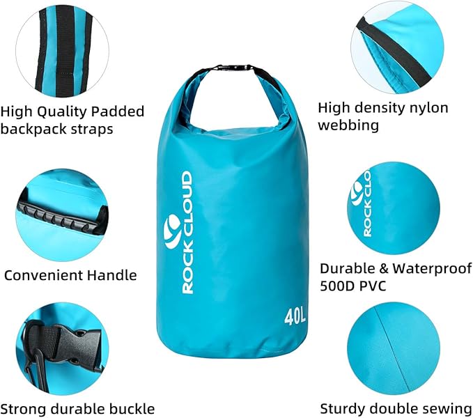 ROCK CLOUD Dry Bag Waterproof 5L Dry Sack for Kayaking Rafting Boating Beach Surfing Swimming Canoe Camping Hiking Fishing Ski, Yellow