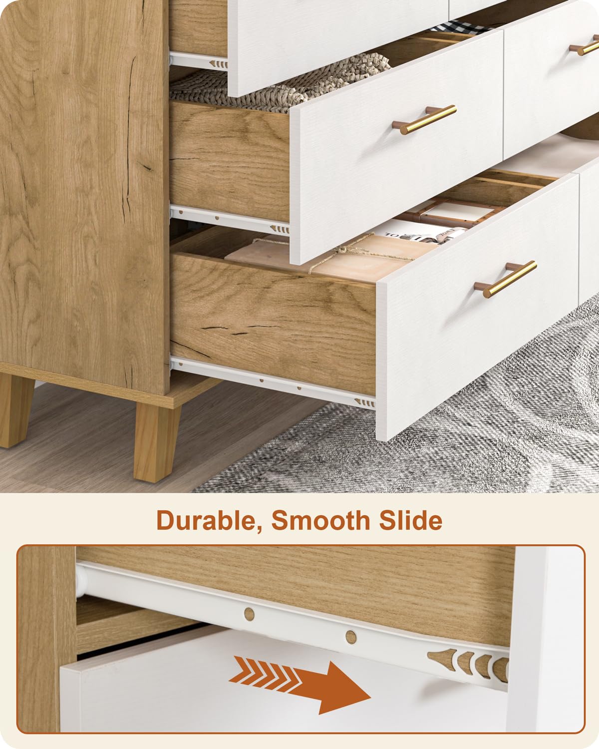 ALINE FURNITURE 6 Drawer Dresser, 48" Wide White Dresser Chest, Solid Pine Wood Dressers for Bedroom